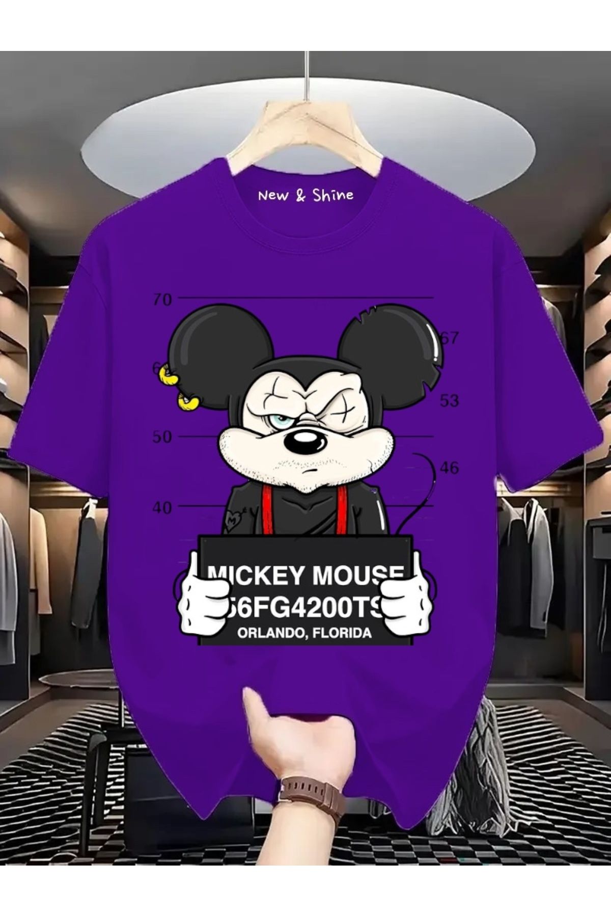 New Shine Mickey Mouse Baskılı Büyük Beden Oversize T-Shirt