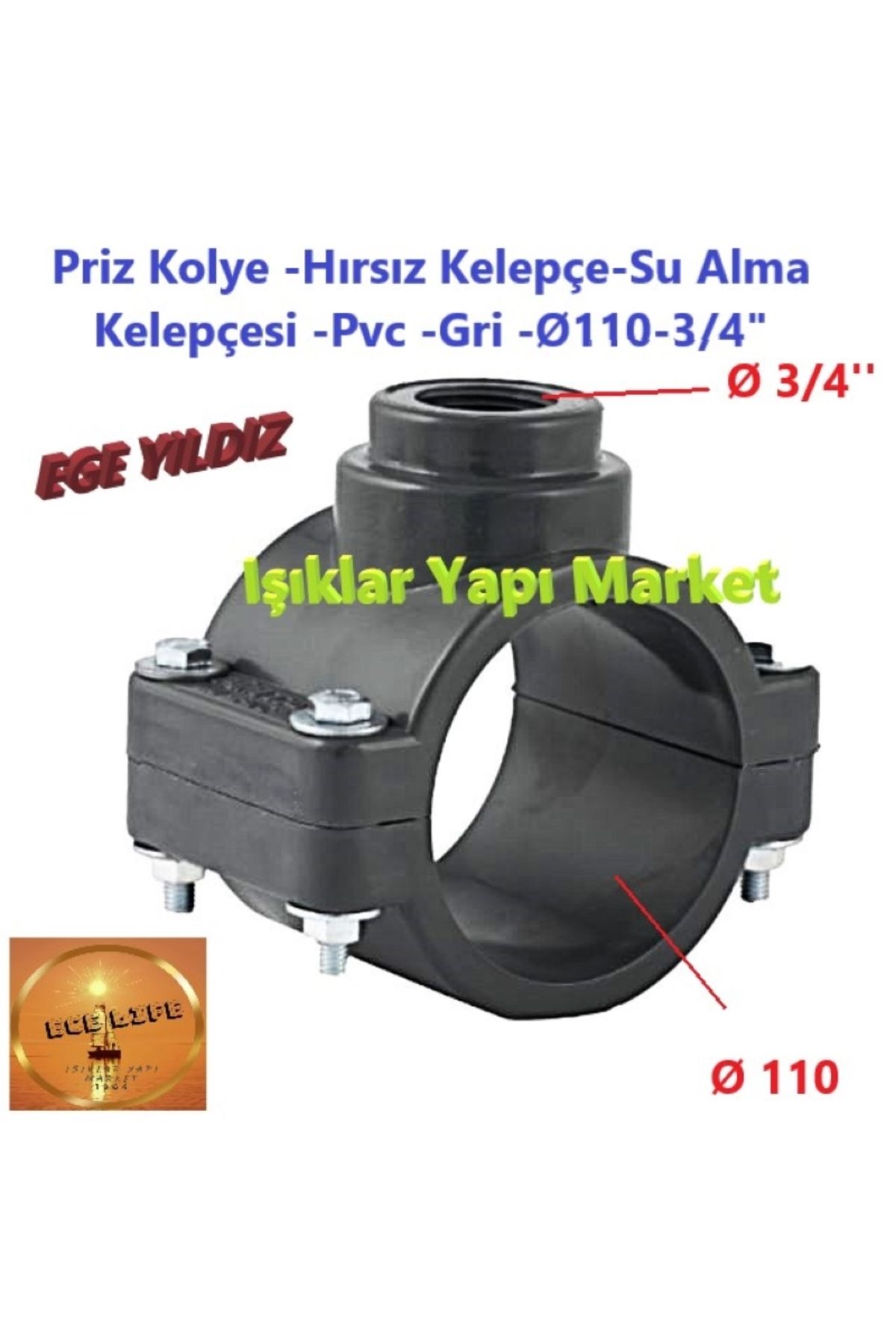 ece life Priz Kolye -Hırsız Kelepçe-Su Alma Kelepçesi -Pvc -Gri -Ø110-3/4"