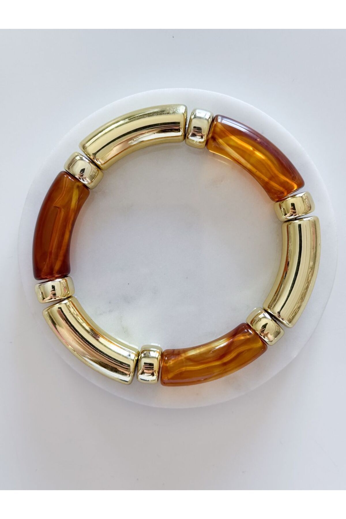 CHARMLUCKY RENKLİ KEMİK-GOLD LASTİKLİ BİLEKLİK