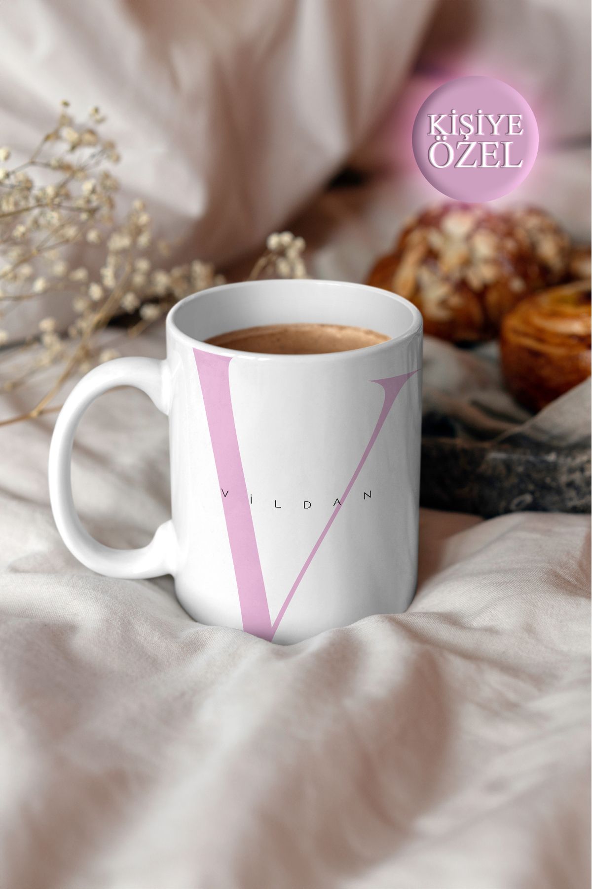 House Gorgeous Kişiye Özel V Harfi ve İsim Yazılı Tasarım Kupa Bardak 300 ml