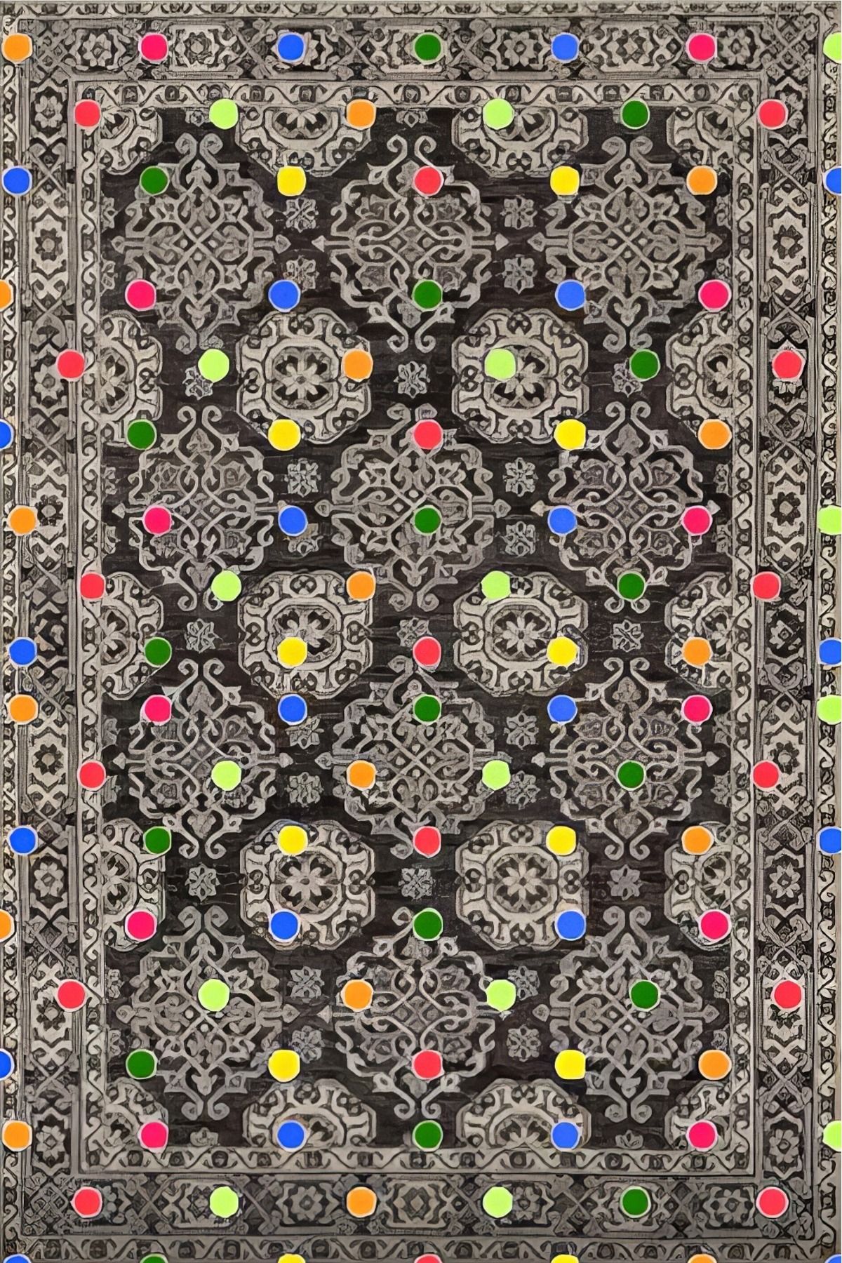 Rugs Modern Halı Nilla Koleksiyonu Siyah Bej Temalı Renkli Noktalar Desenli Dokuma Taban Dekoratif Halı nilla09