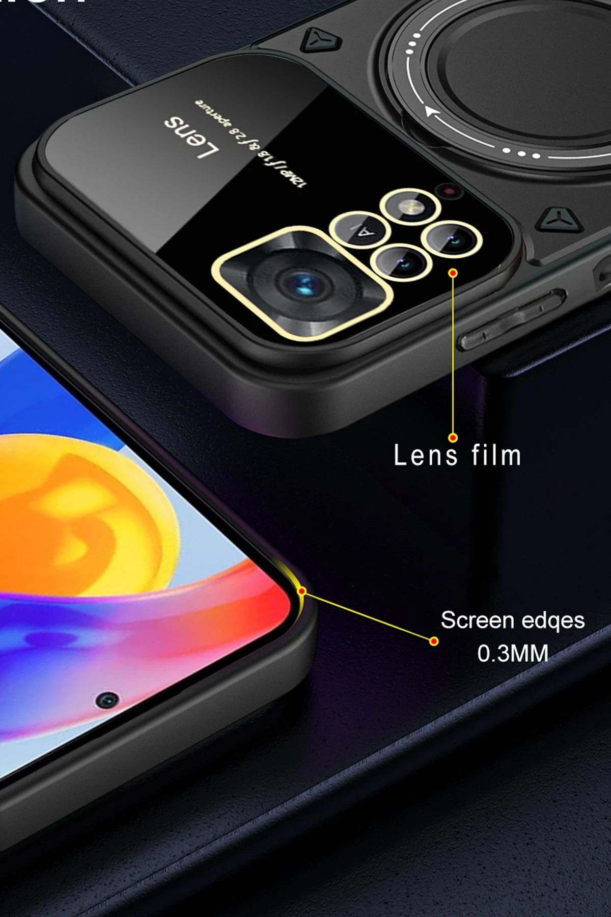 NewFace Xiaomi Redmi Note 12 Pro 4G Kılıf Joy Lens Standlı Kapak - Lacivert MRAYD