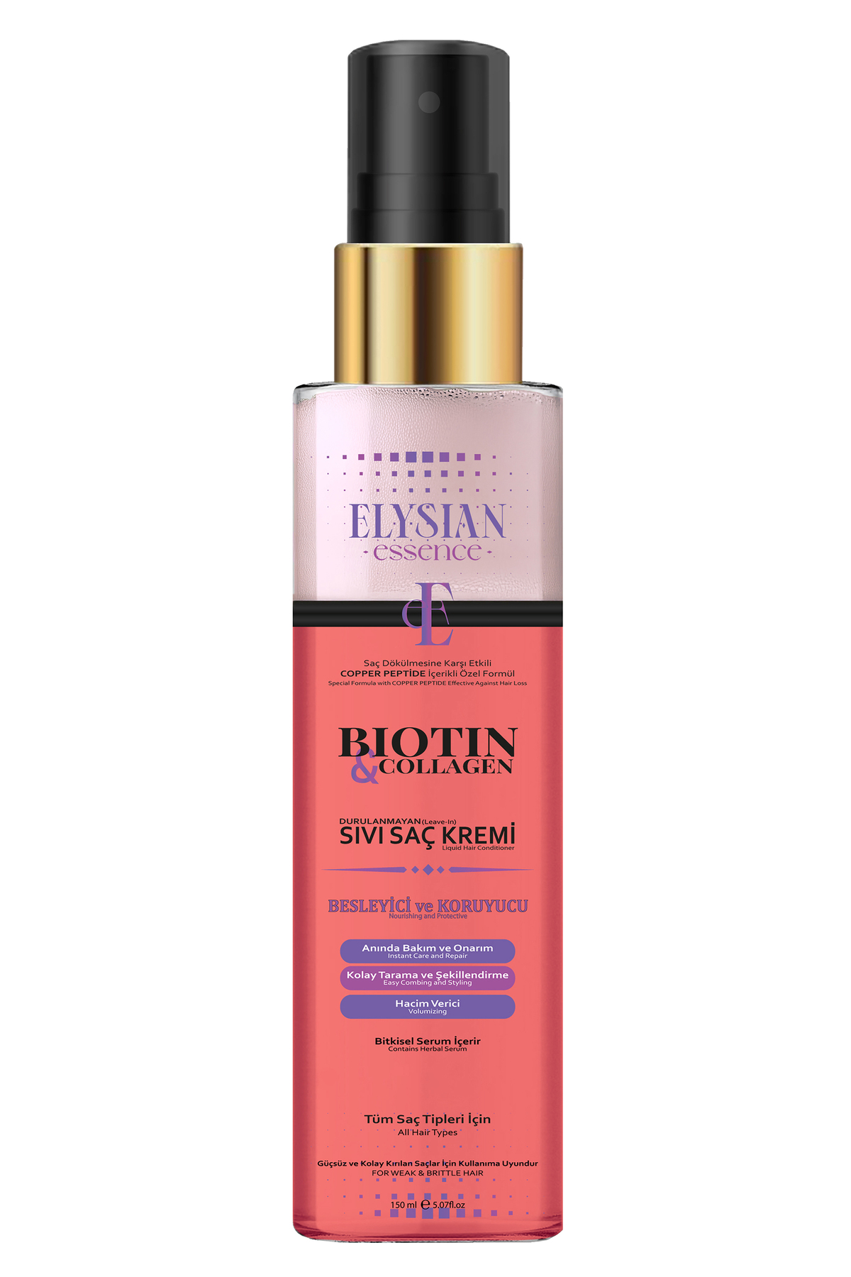 Biotin & Collagen Sıvı Saç Kremi – Dökülme Karşıtı, Durulanmayan Sprey, Hızlı Uzatma Etkili 150 ML — 4405 — تصویر 8 از 8