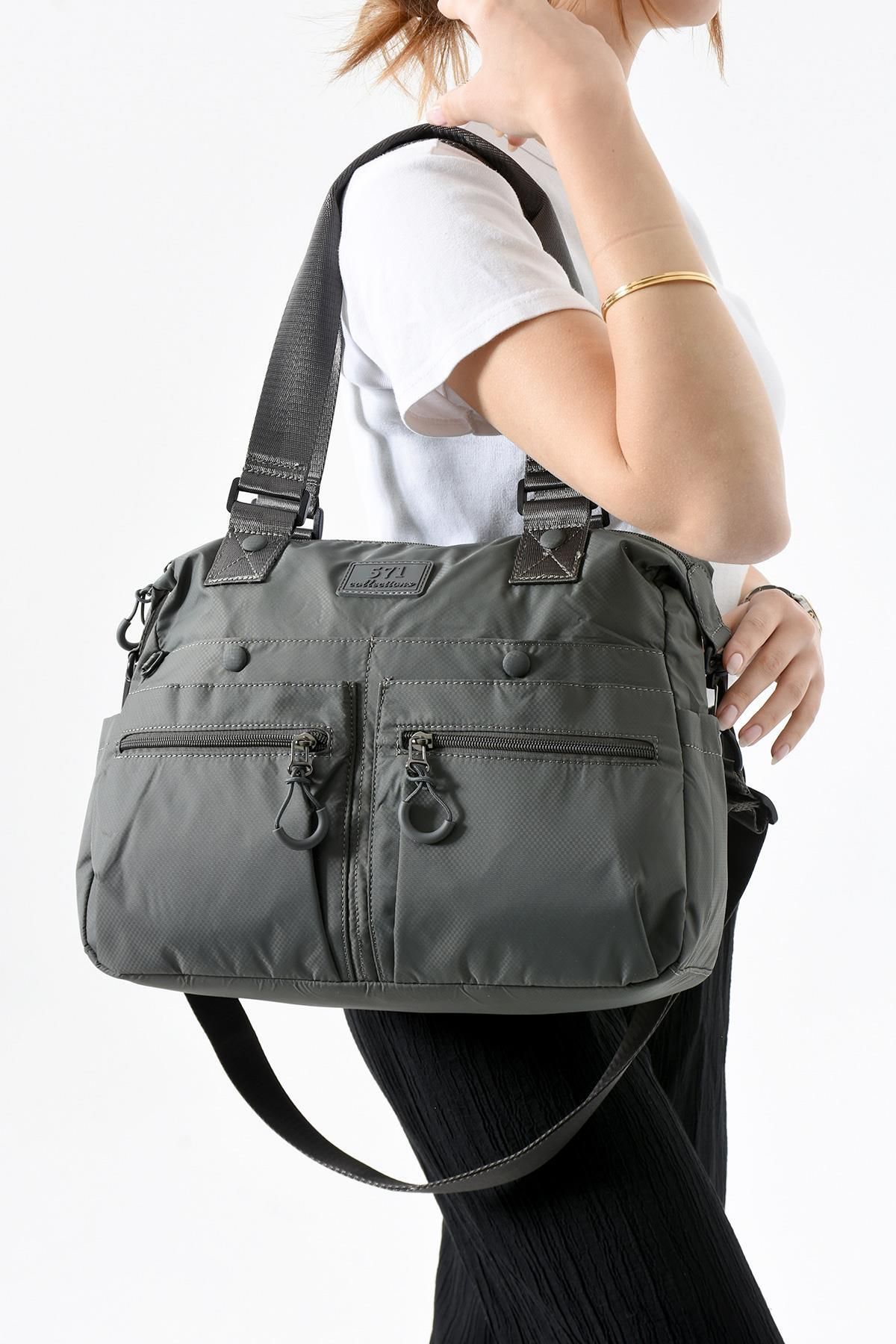 571 Collections Çanta Ultra Hafif Su Geçirmez Çok Cepli Omuz Çantası Gri (Model: 571-13-9M)