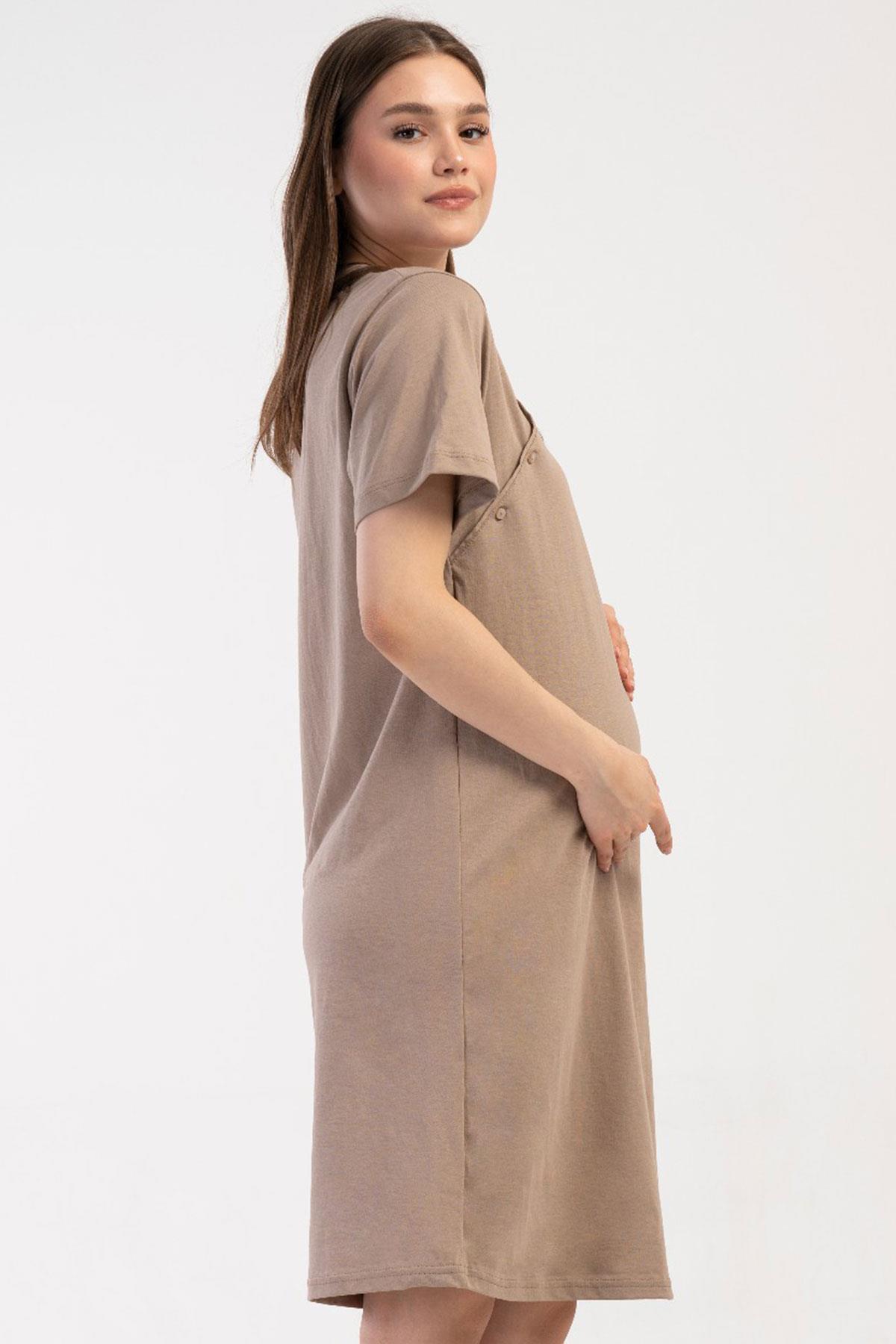 VİENETTA-Women's Short Sleeve Maternity Brown Nightgown C4T1N1O014 3