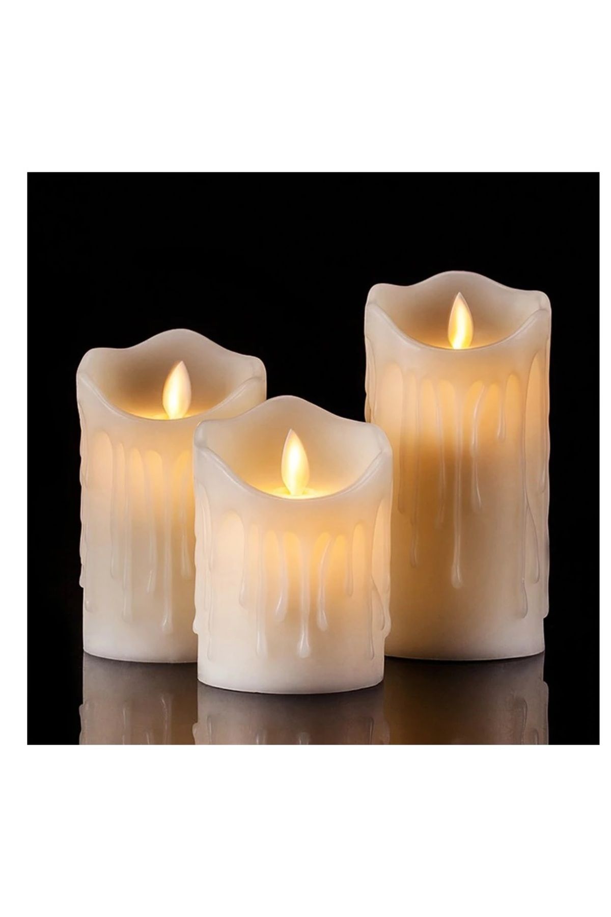 MR RZN STORE Alevli Led Mum Hareketli Alev Görünümlü Dekoratif Mum - 3lü Set
