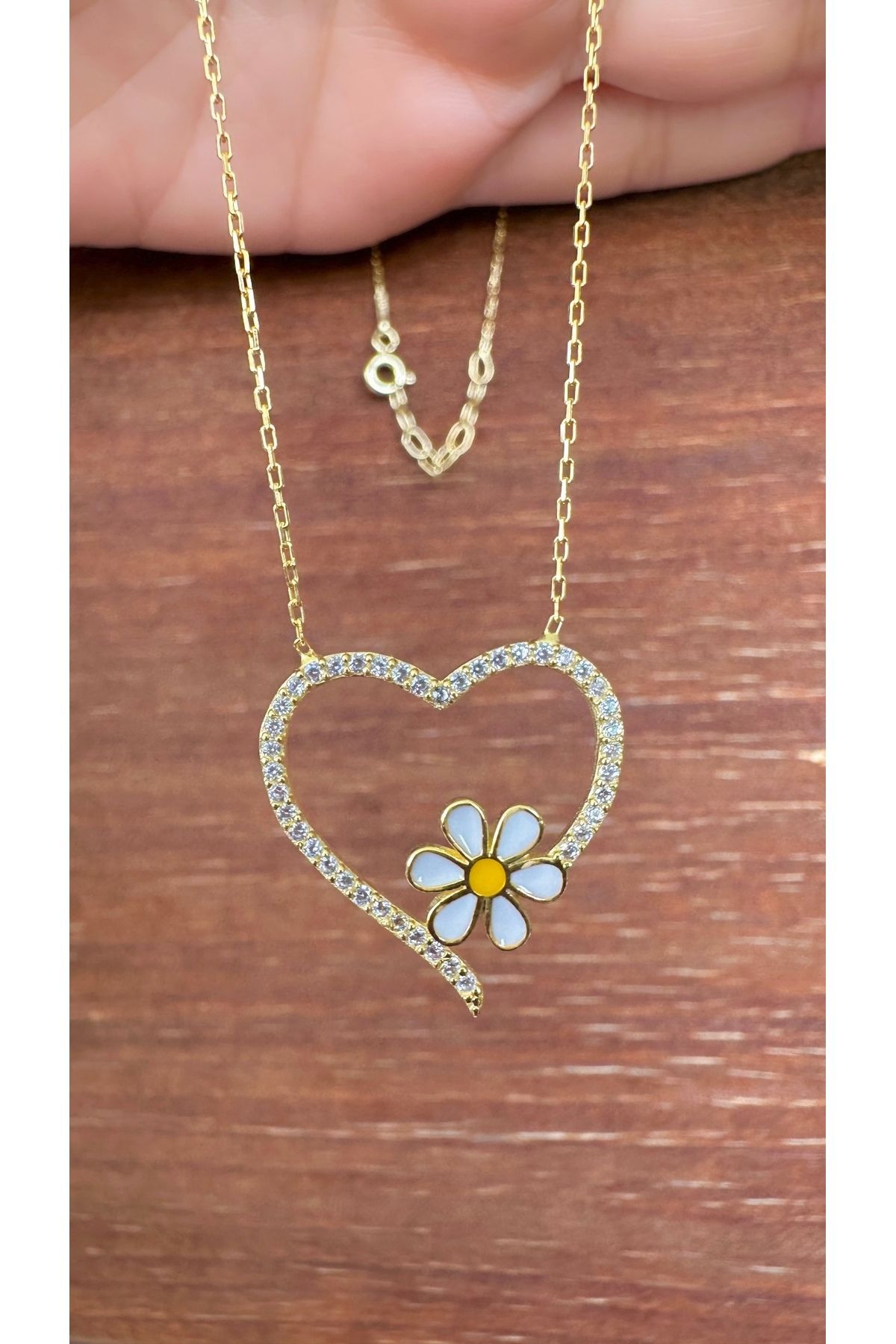 Kids fashion in Love 925 ayar gümüş Papatya taşlı kalp kolye