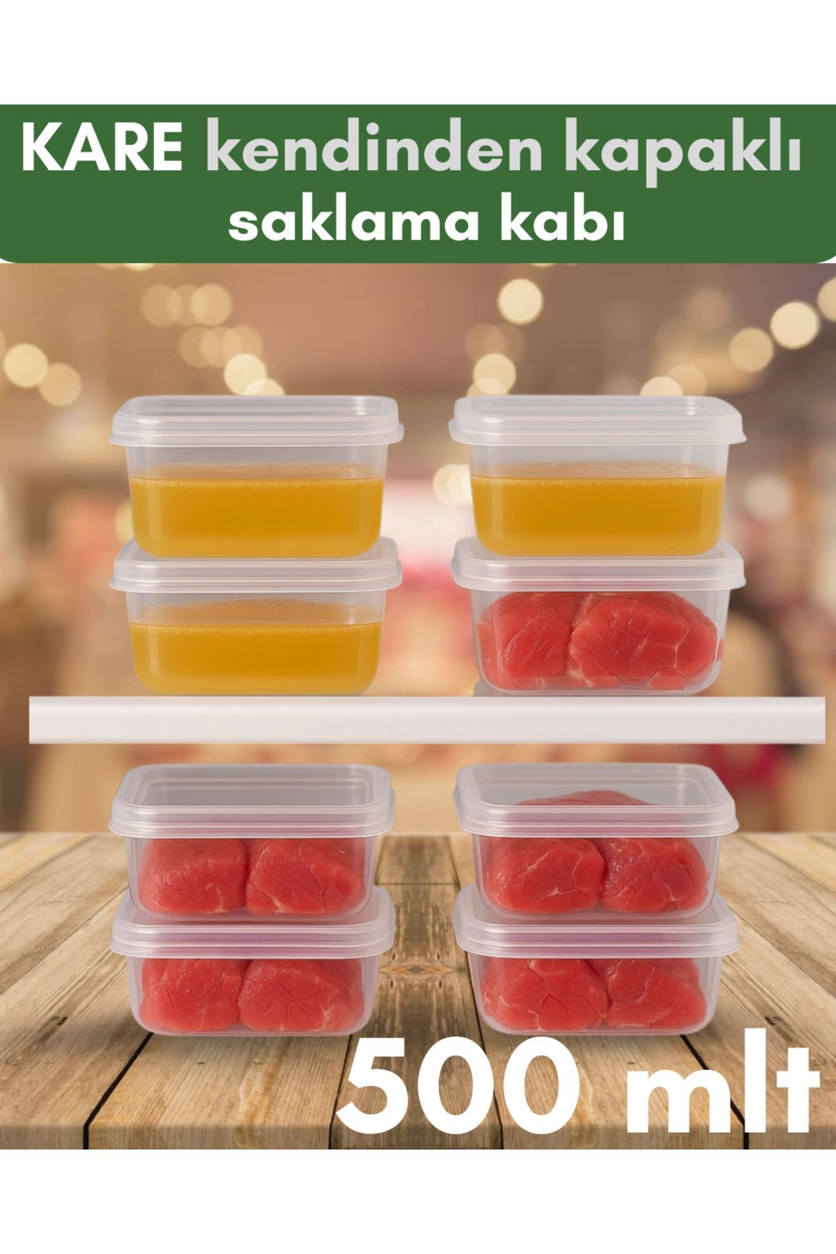 ALPY E TRADE 🌟 20'li (500 Ml) Kare Dondurucu Uyumlu Kendinden Kapaklı Saklama Kabı Seti 🌟