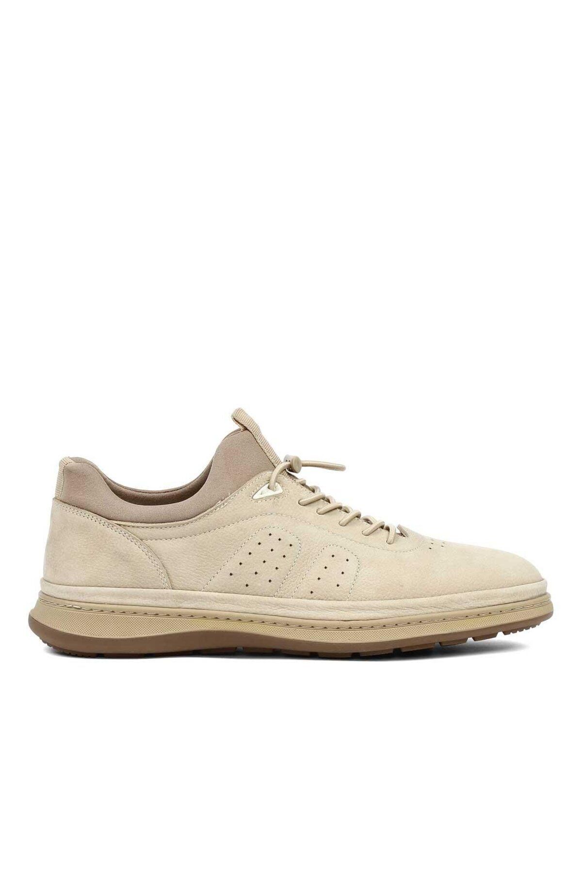 Celal Gültekin Erkek Bej Bağcıklı Kalın Tabanlı Nubuk Deri Sneaker