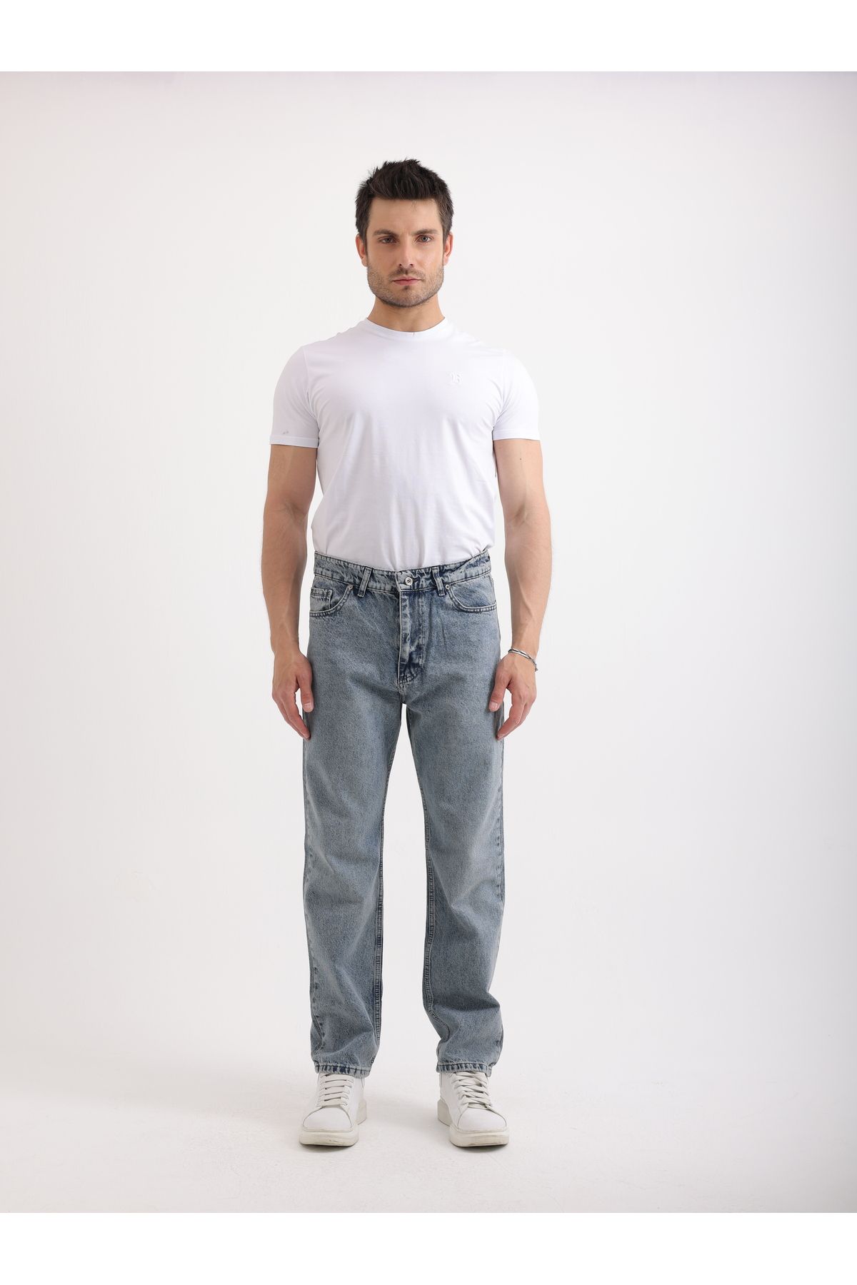 Sabe Erkek Baggy Fit Rahat Kesim Düz Paça Açık İndigo Jean Pantolon