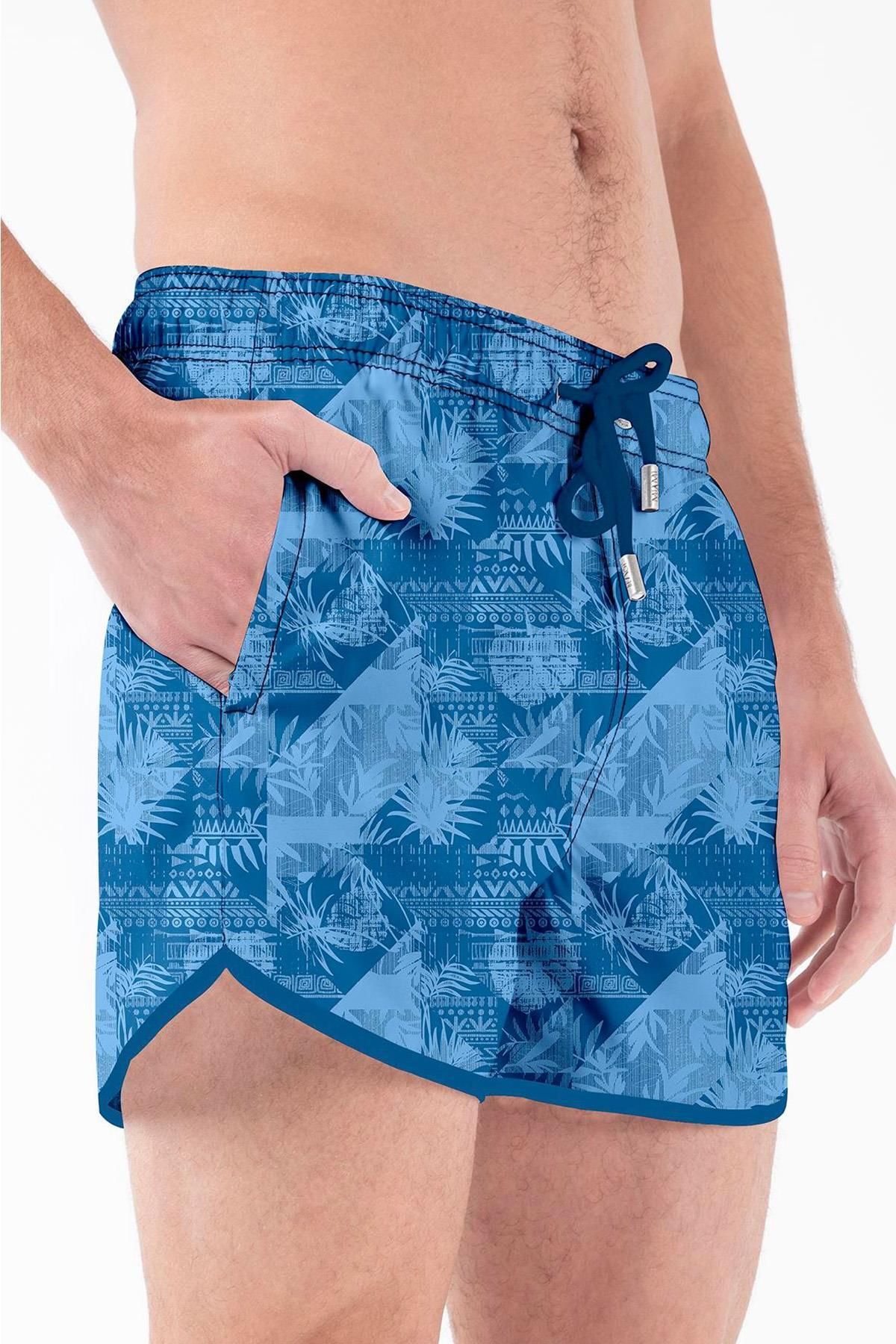 Miami Beach Mini Model Su İtici Özellikli Dijital Baskılı Kısa Boy Erkek Plaj Deniz Şort Mayo - 278-Saks