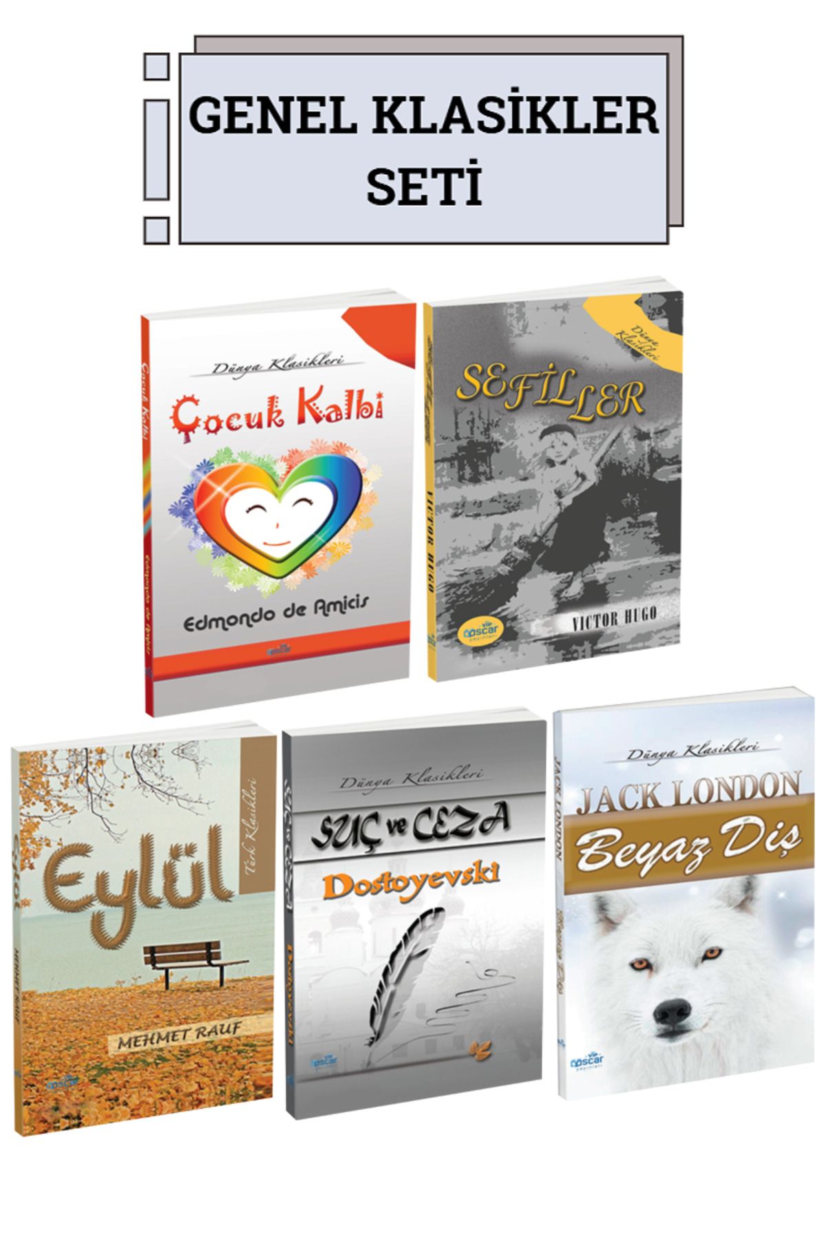 Panem Yayınları Genel Klasikler Seti: Çocuk Kalbi + Sefiller + Eylül + Suç ve Ceza + Beyaz Diş