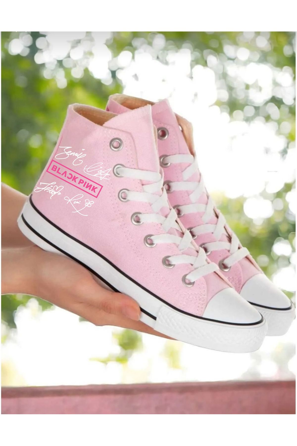 LEVENT ÖZCAN İmzalı Black Pink Baskılı, Pudra Pembe Bilekli Spor Ayakkabı, Çocuk Sneaker
