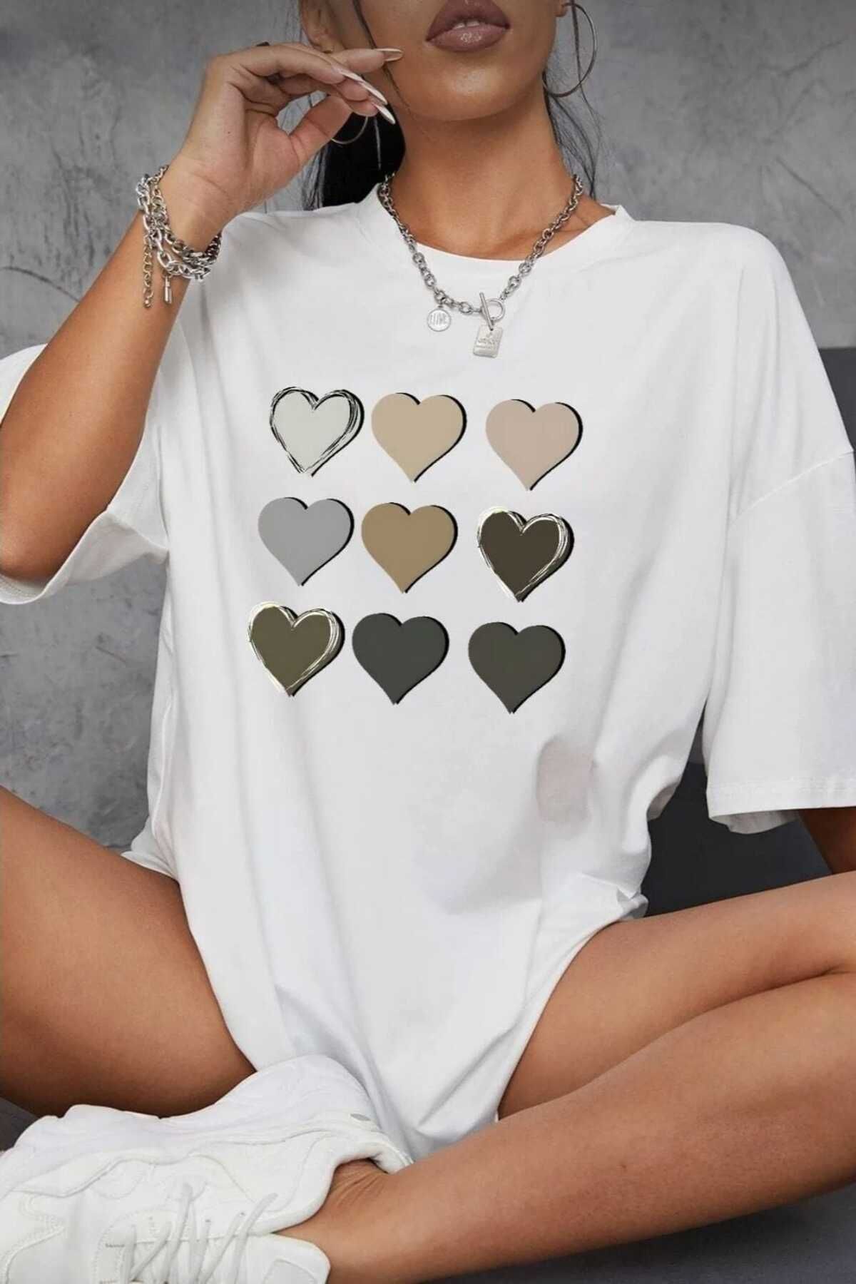TekTarzz Unısex Kalp Baskılı Tshirt