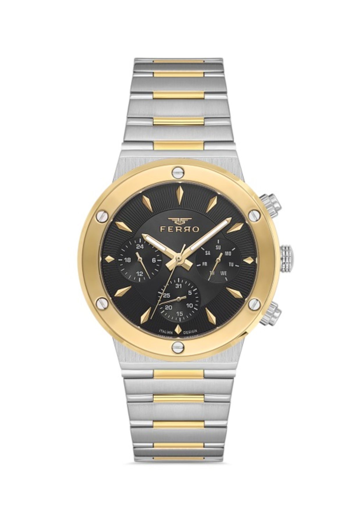 FERRO FM11521AWT-D2 Quartz Çelik Altın/Gri Siyah Kadran 43 mm Erkek Kol Saati