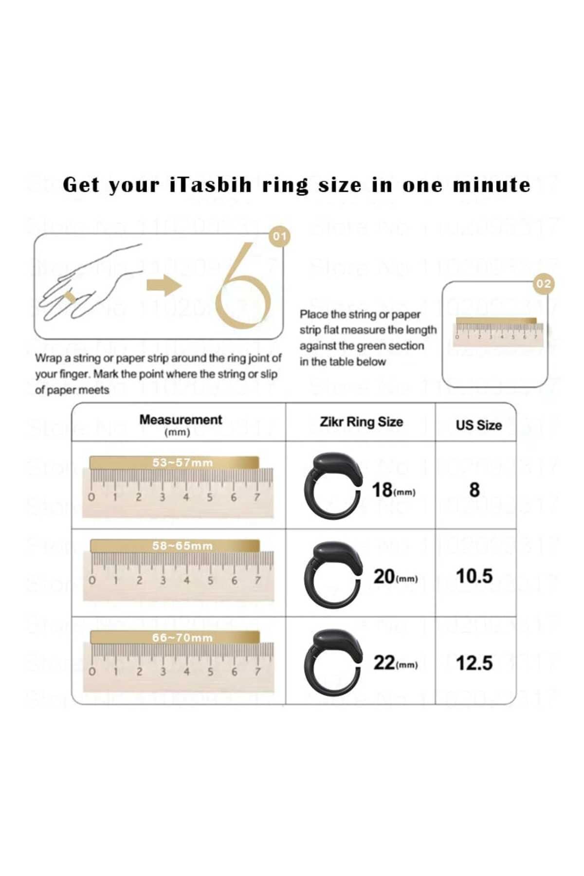 Generic-20mm and 22mm Smart Tasbih Ring Waterproof with Vibration Reminder, Tasbih Counter and Bluetooth Connection Black 3