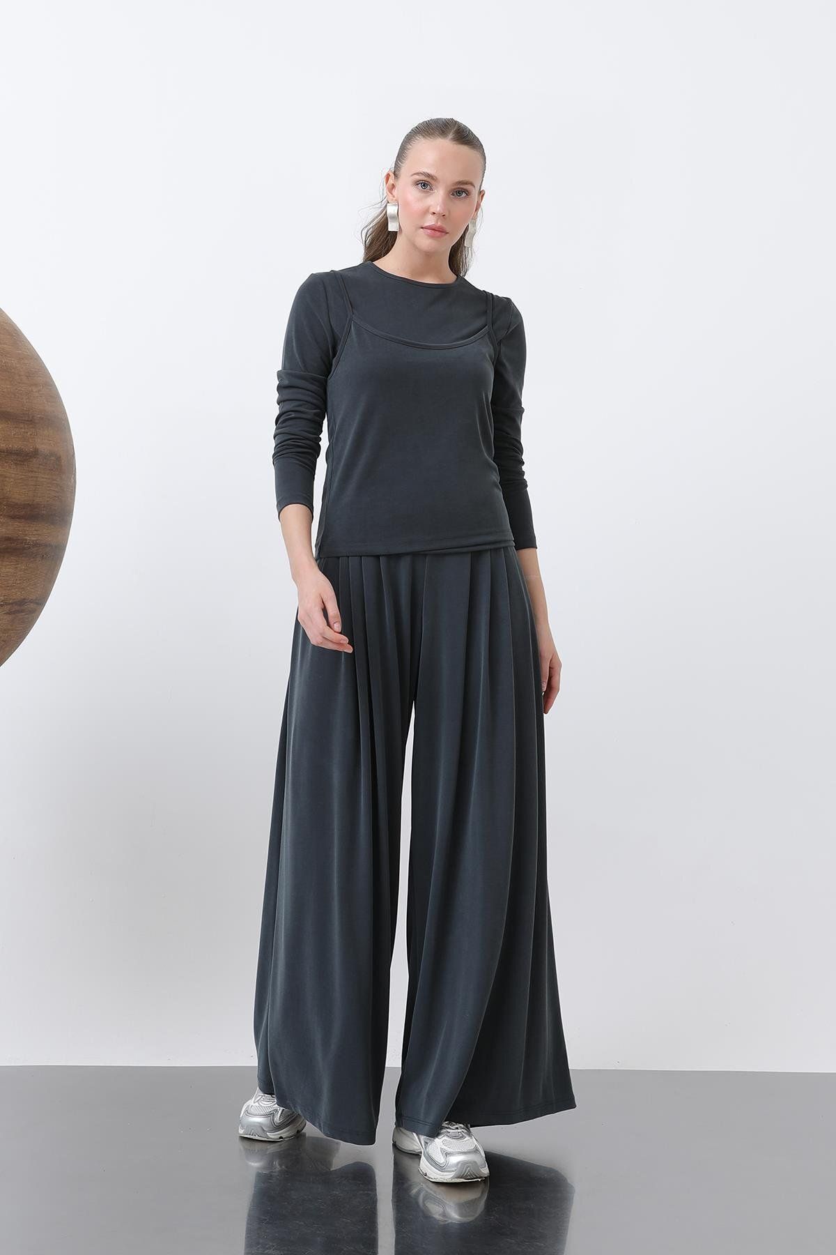 Soul Kadın Basic Bel Lastikli Bol Pantolon -32238PNT - DARK ANTHRACITE