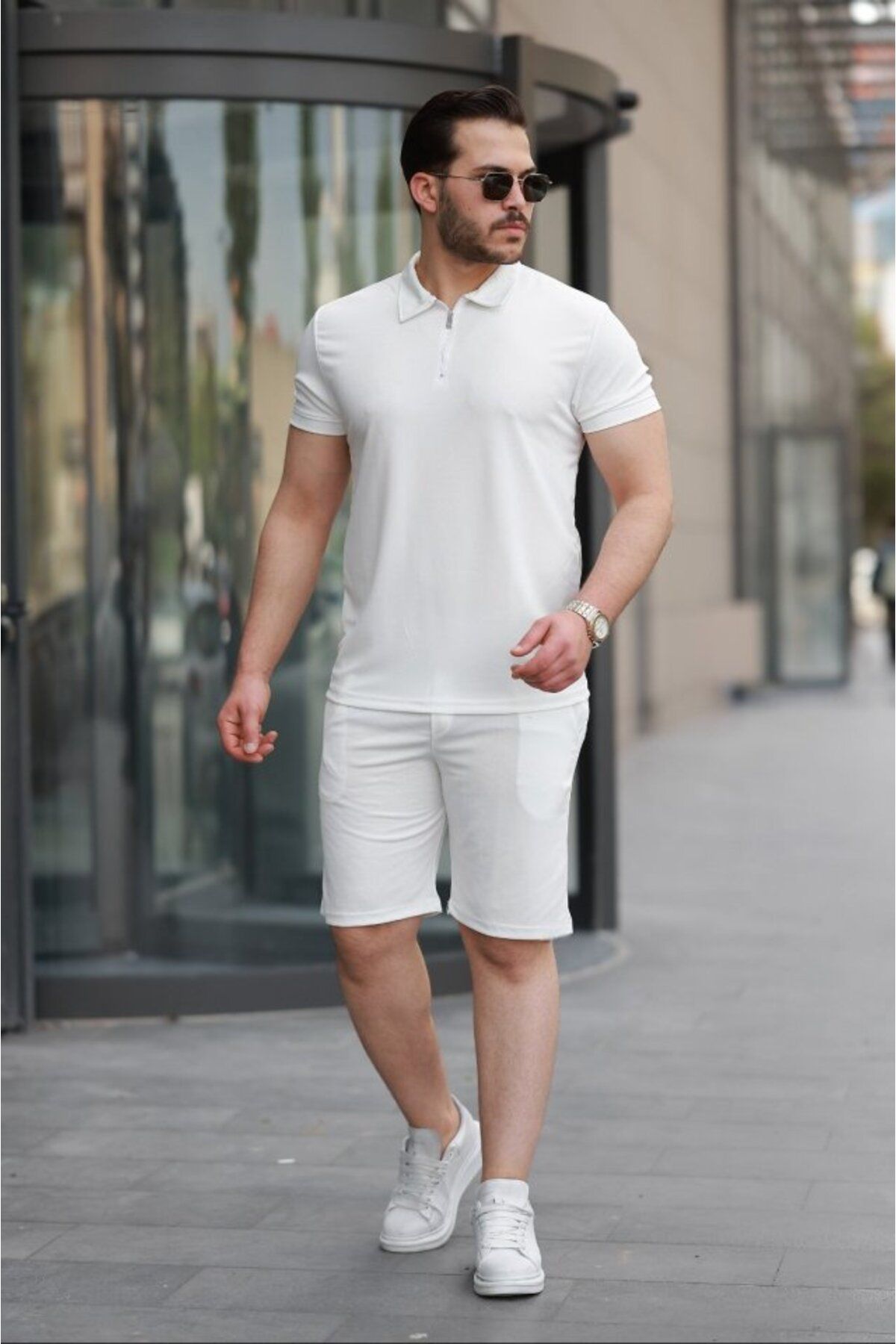 JANES Erkek Yakalı Fermuarlı T-Shirt Şort Ikili Takım