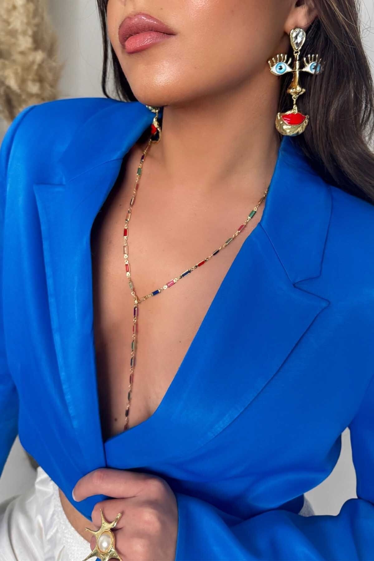 BYP Atelier Taşlı Dekolte Kolye Mavi