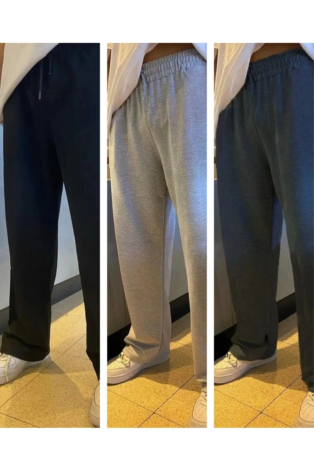 FUNSTYLE Erkek 3 lü Paket Rahat Kesim Cepli Beli Lastikli Bol Paça Eşofman altı