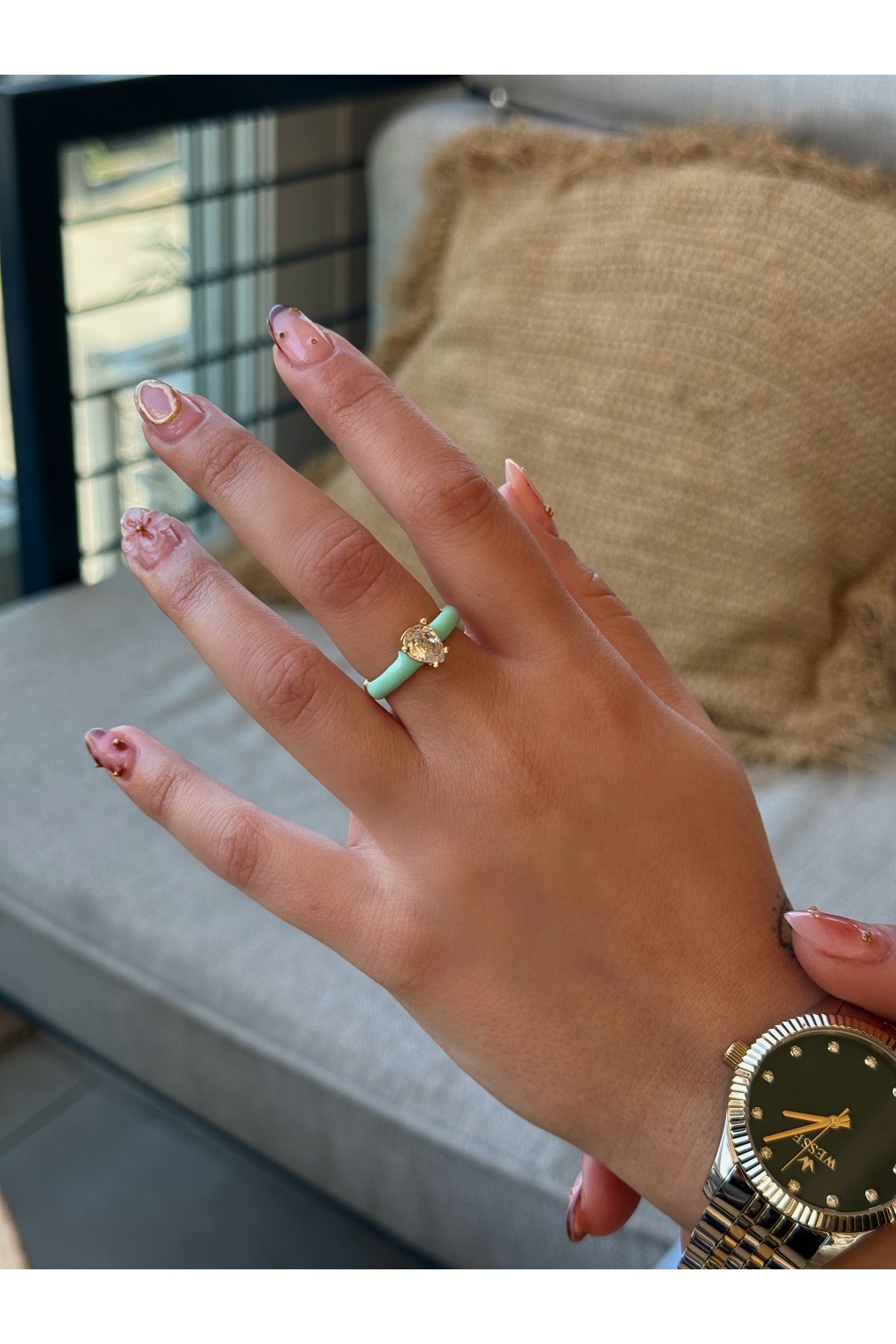 HeyYou Jewelry Ayarlanabilir tek taş yüzük