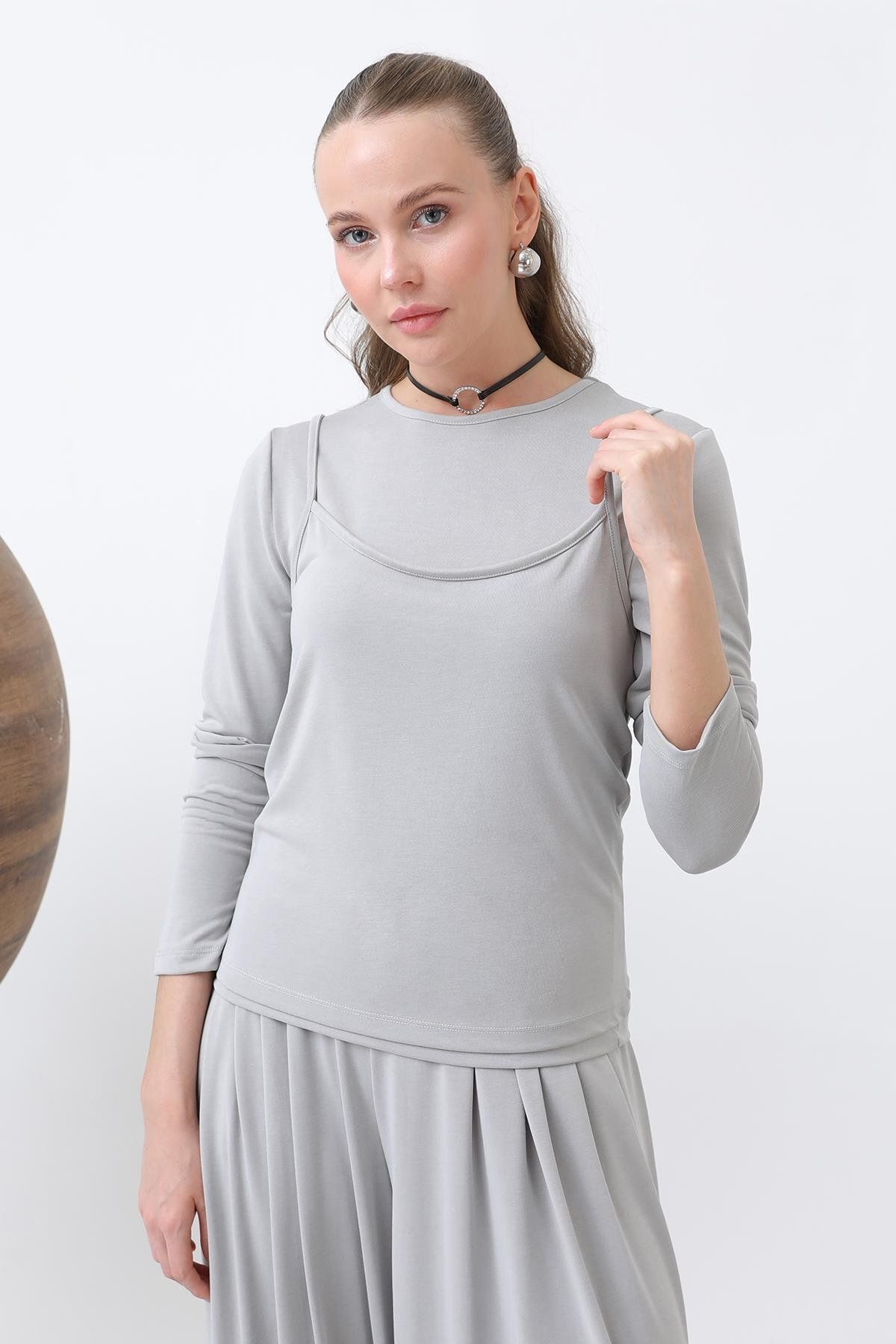 Soul Kadın Atlet Detaylı Bluz -32262BLZ - GREY