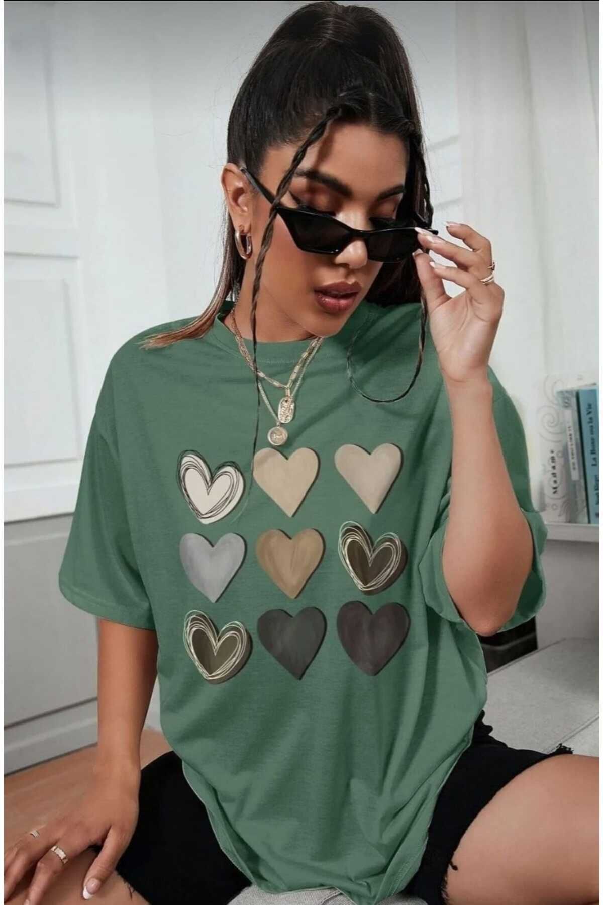 TekTarzz Unısex Kalp Baskılı Tshirt