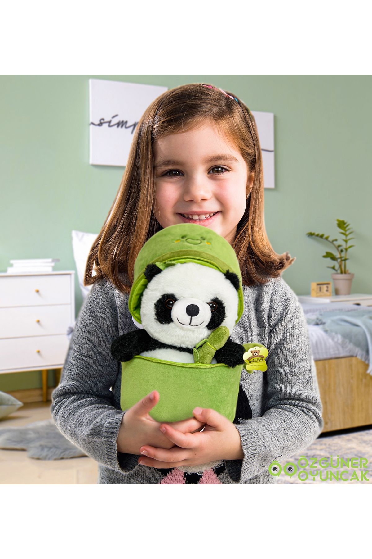 Özgüner Oyuncak Bambu Panda Çantalı Peluş Oyuncak – 35 cm Sarılmalık Sevimli Tasarım