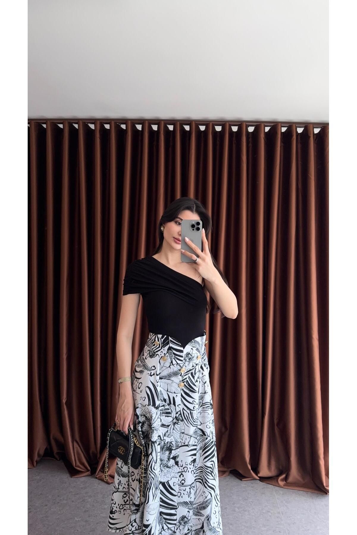 HAZELANNA Büzgülü Tek Kol Soft Touch Siyah Bluz