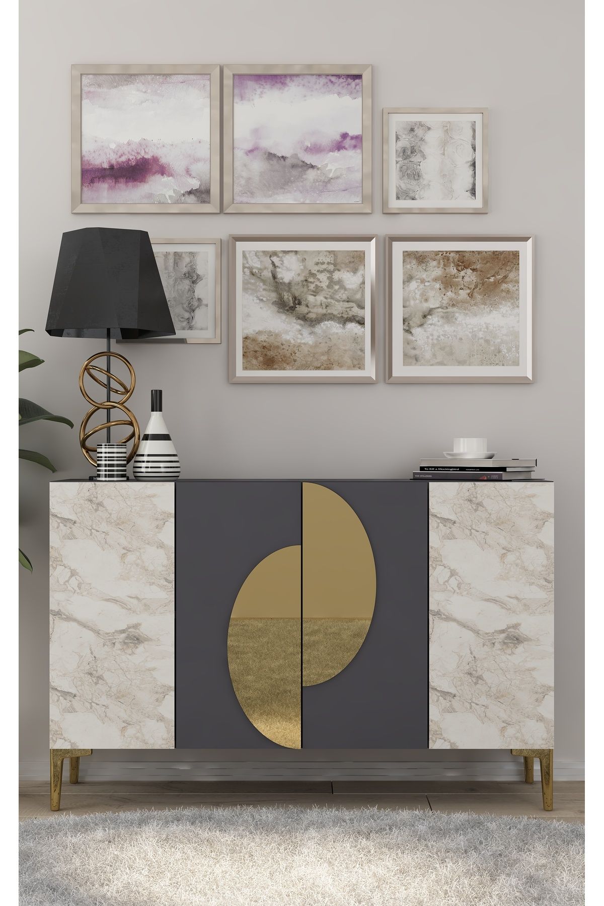 DEMONTE DECOR AFRADD (KM120) KONSOL,ÇOK AMAÇLI DOLAP - ANTRASİT,EFESMERMER,ALTIN