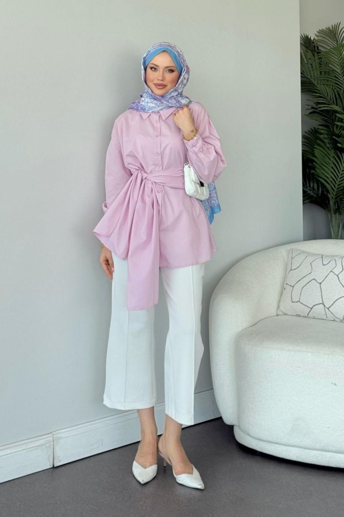 Şulemoda Giyim Awen Bağlamalı Gömlek Pembe