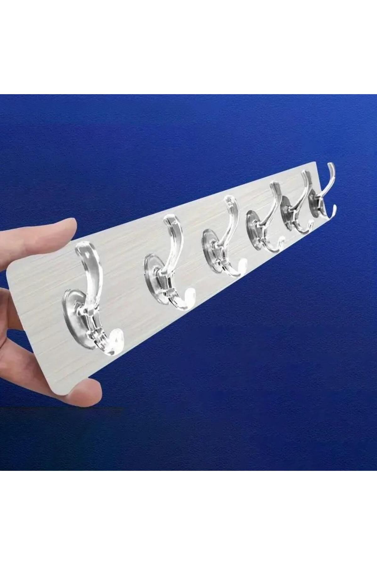 sanal trend Gümüş Renk Tek Parça Banyo Lavabo Kendinden Yapışkanlı 6 Kancalı Askı