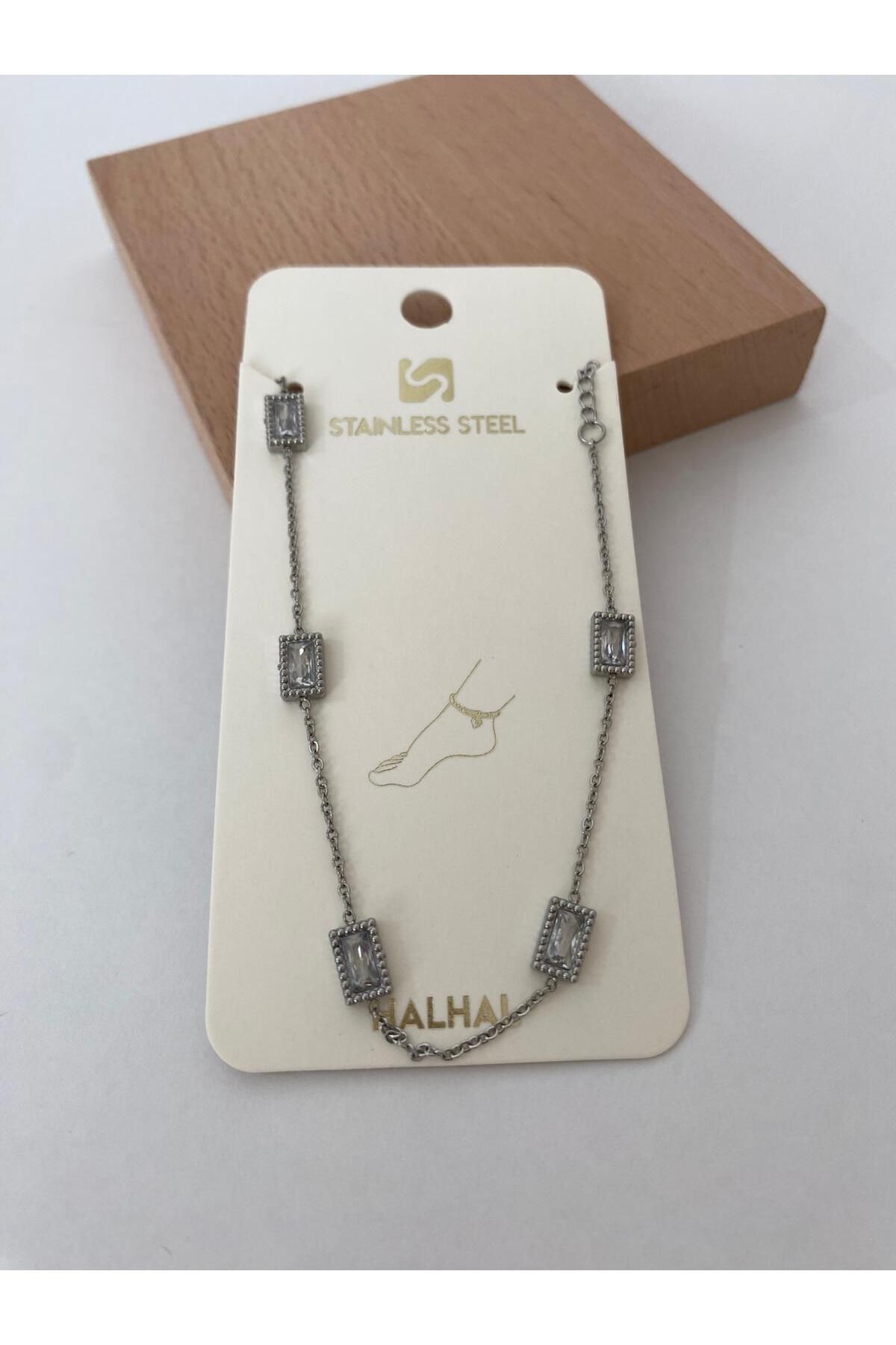 stainless steell Kare 5 Taşl Çelik Halhal