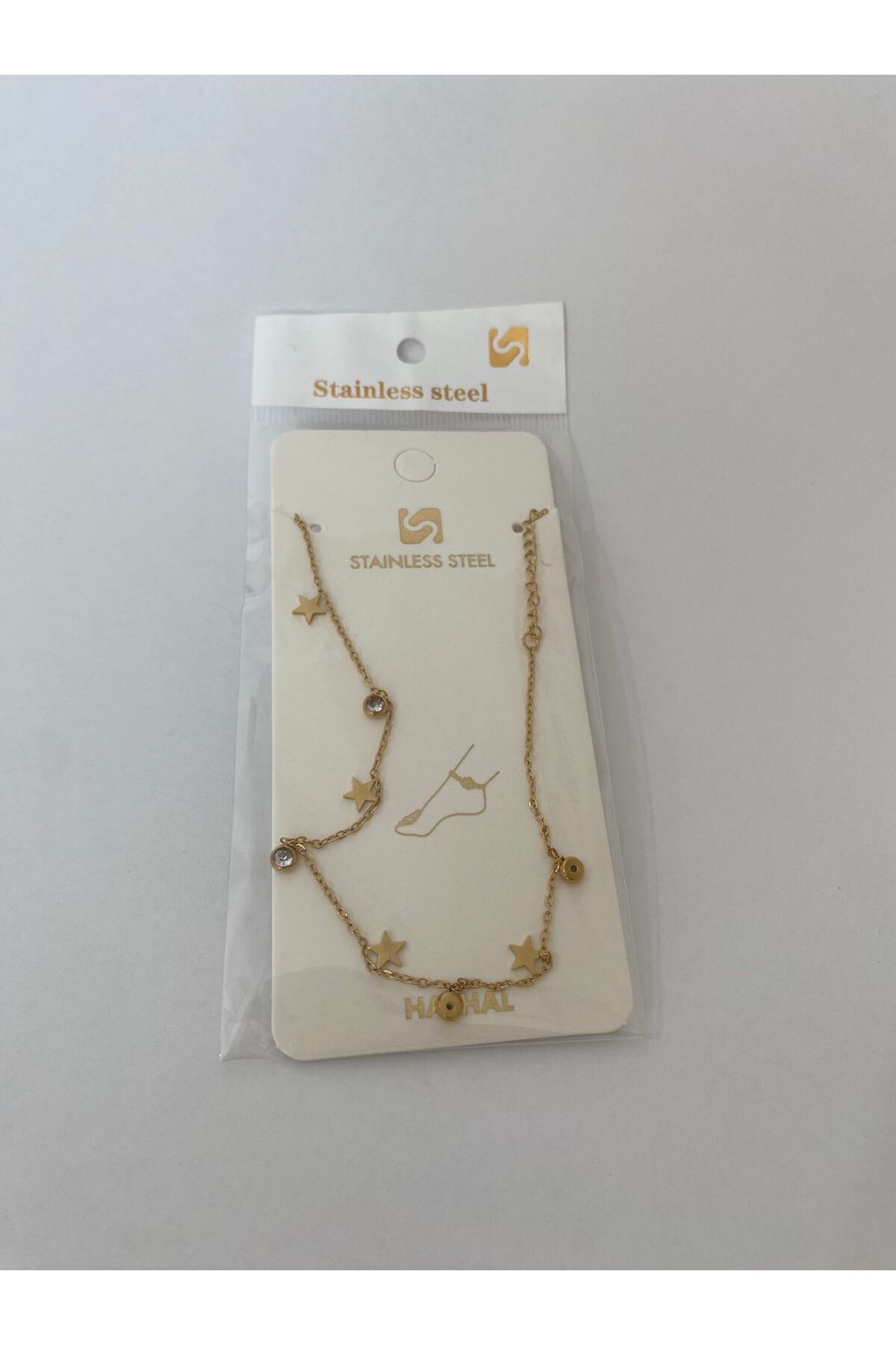 stainless steell Minimal Yıldız ve Pul Taşlı Çelik Halhal