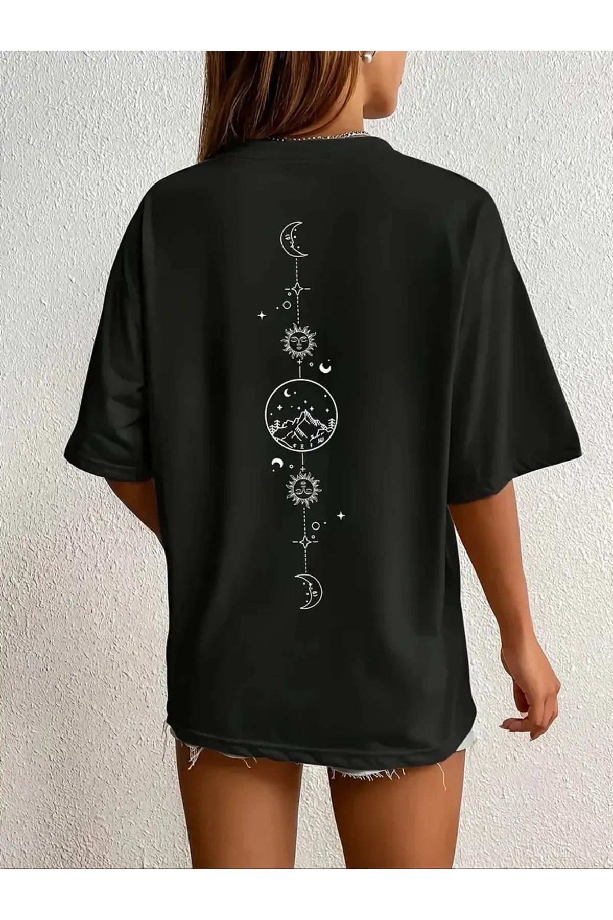 qubo sportswear & company qubo Unisex Oversize Baskılı Pamuklu Bisiklet Yaka Kısa Kollu SİYAH T-shirt