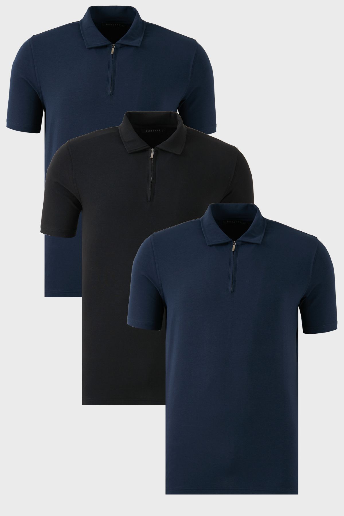 Buratti Streç Pamuklu Regular Fit Yarım Fermuarlı 3'lü Paket Polo Yaka T Shirt Erkek POLO YAKA T SHİ