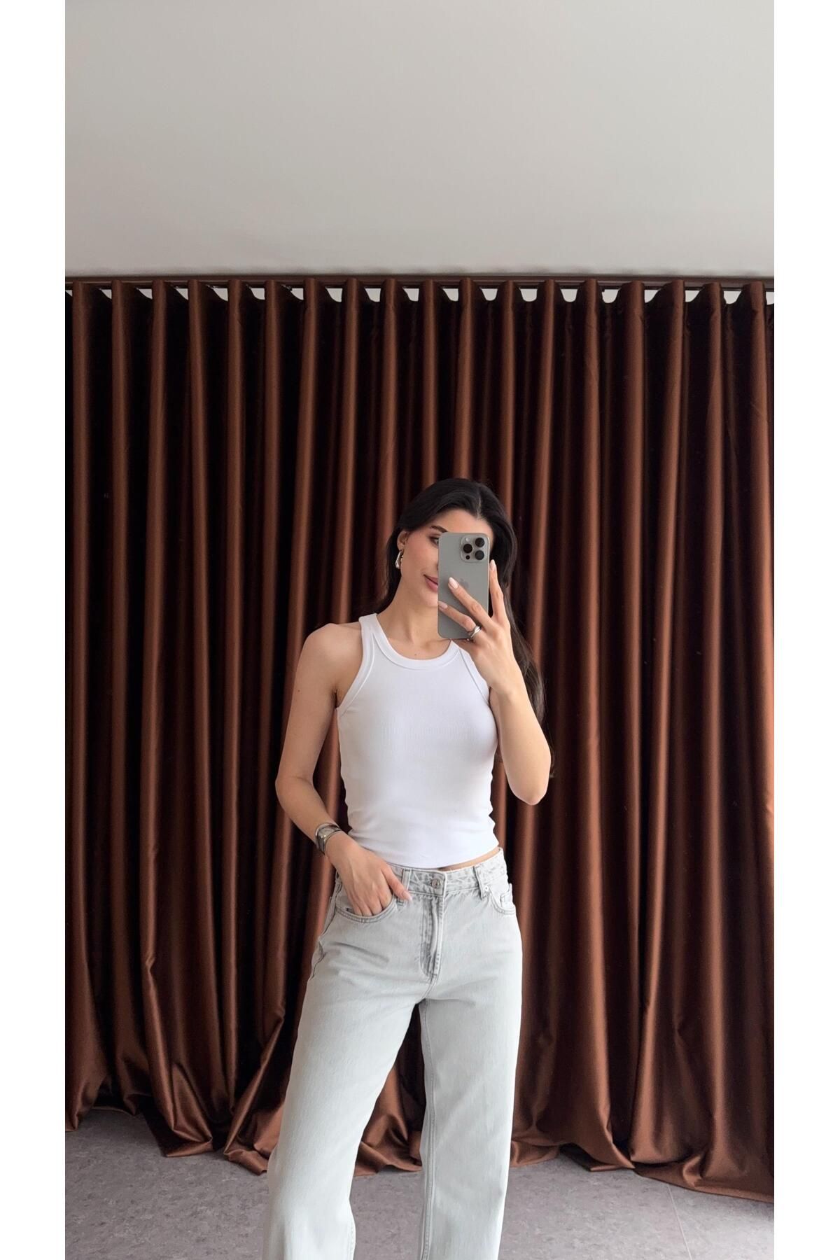 HAZELANNA Halter Yaka Basic Beyaz Atlet