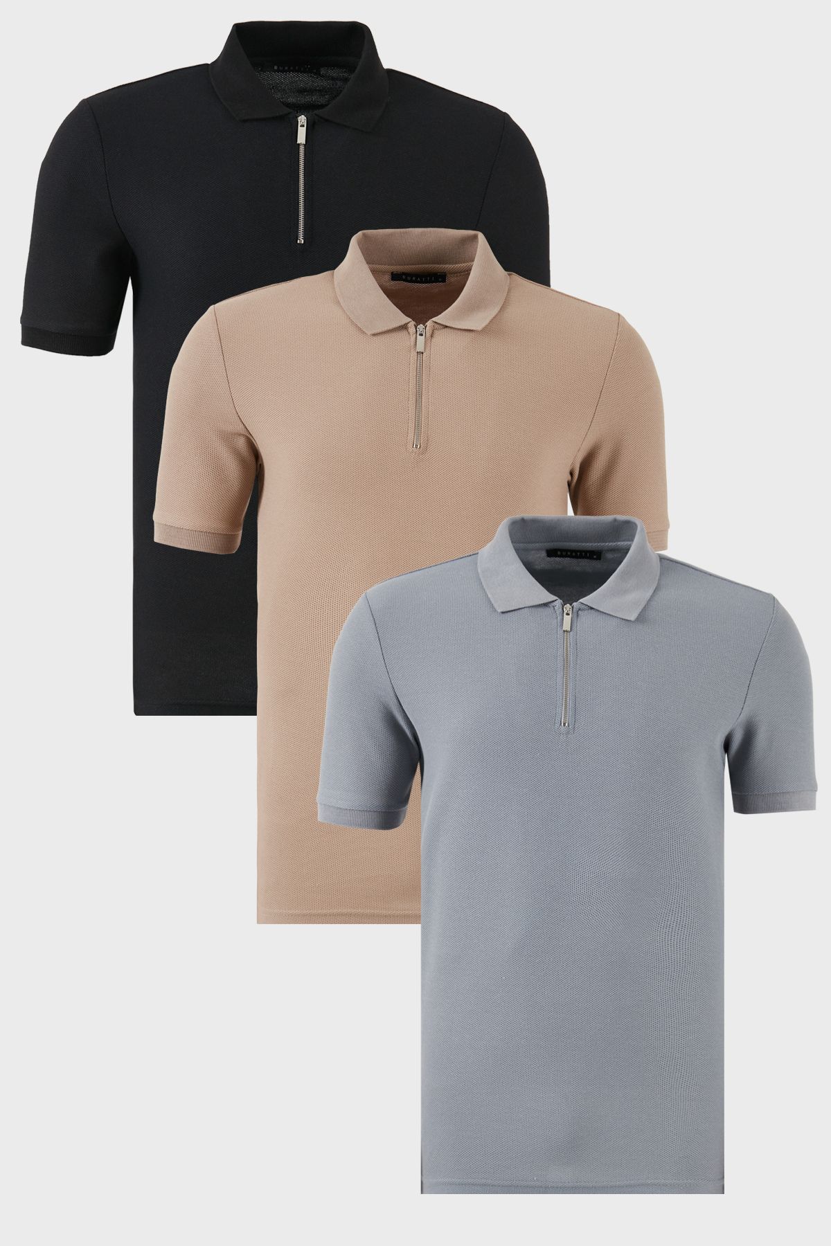 Buratti Pamuklu Regular Fit Yarım Fermuarlı 3'lü Paket Polo Yaka T Shirt Erkek POLO YAKA T SHİRT 590