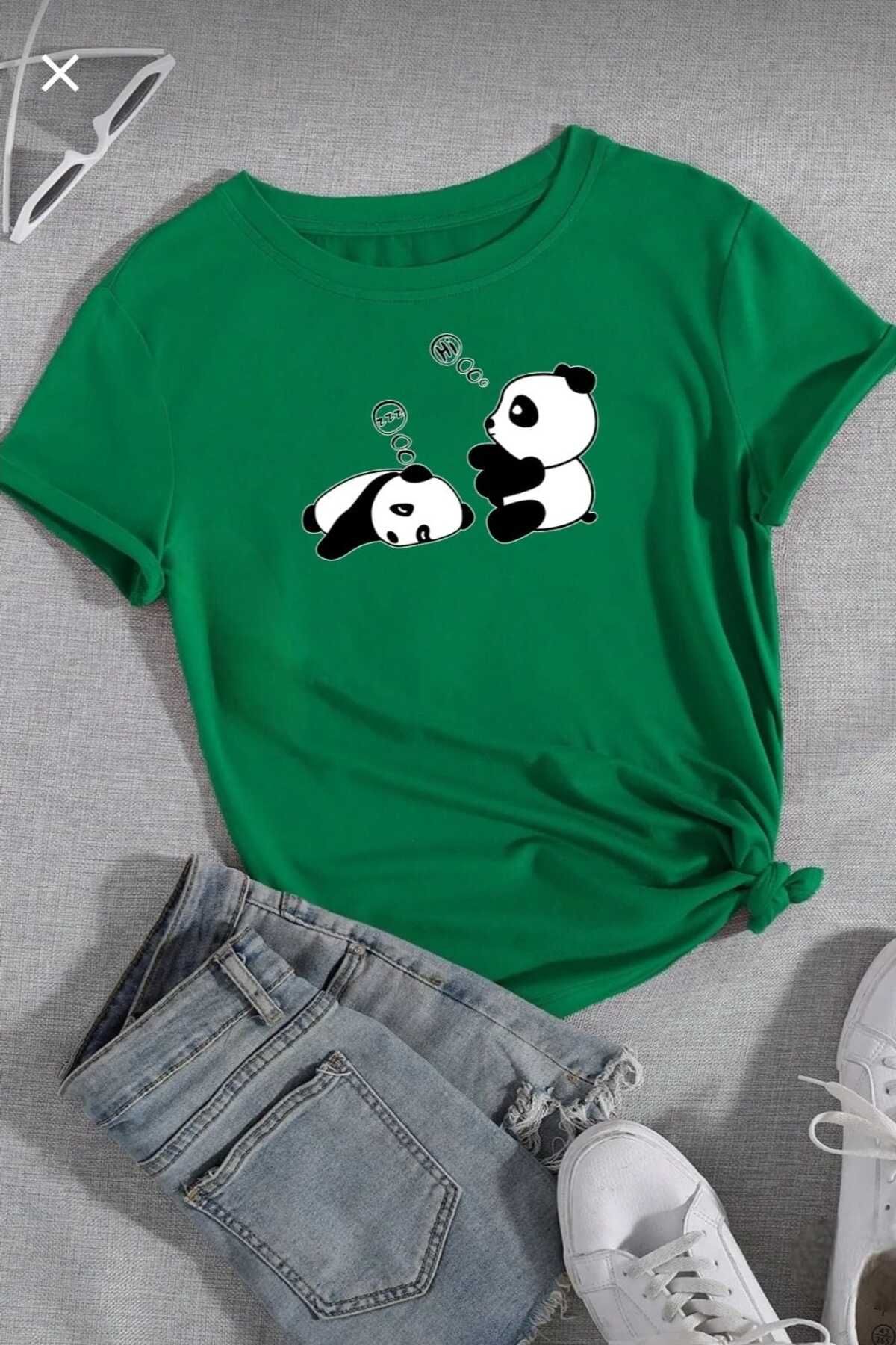 TekTarzz Unisex Uykucu Panda Baskılı Tasarım Tshirt