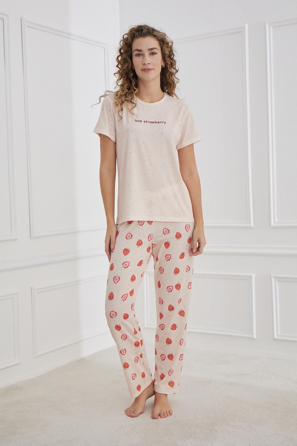 My Blog Somon Kısa Kollu Çilek Desenli Pijama Takım - 70109