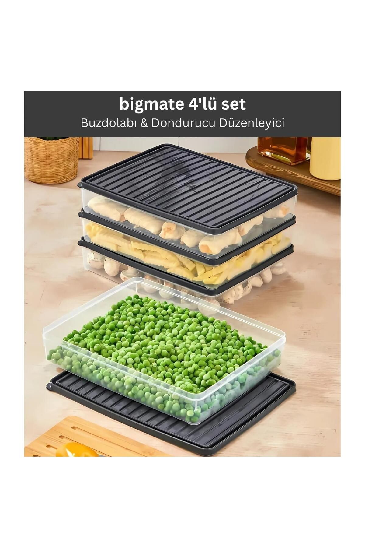 bigmate BGMT2525 4'lü Şeffaf Saklama Kabı 4x2,5 Lt Mikrodalga Buzdolabı ve Dondurucu Uyumlu Düzenley