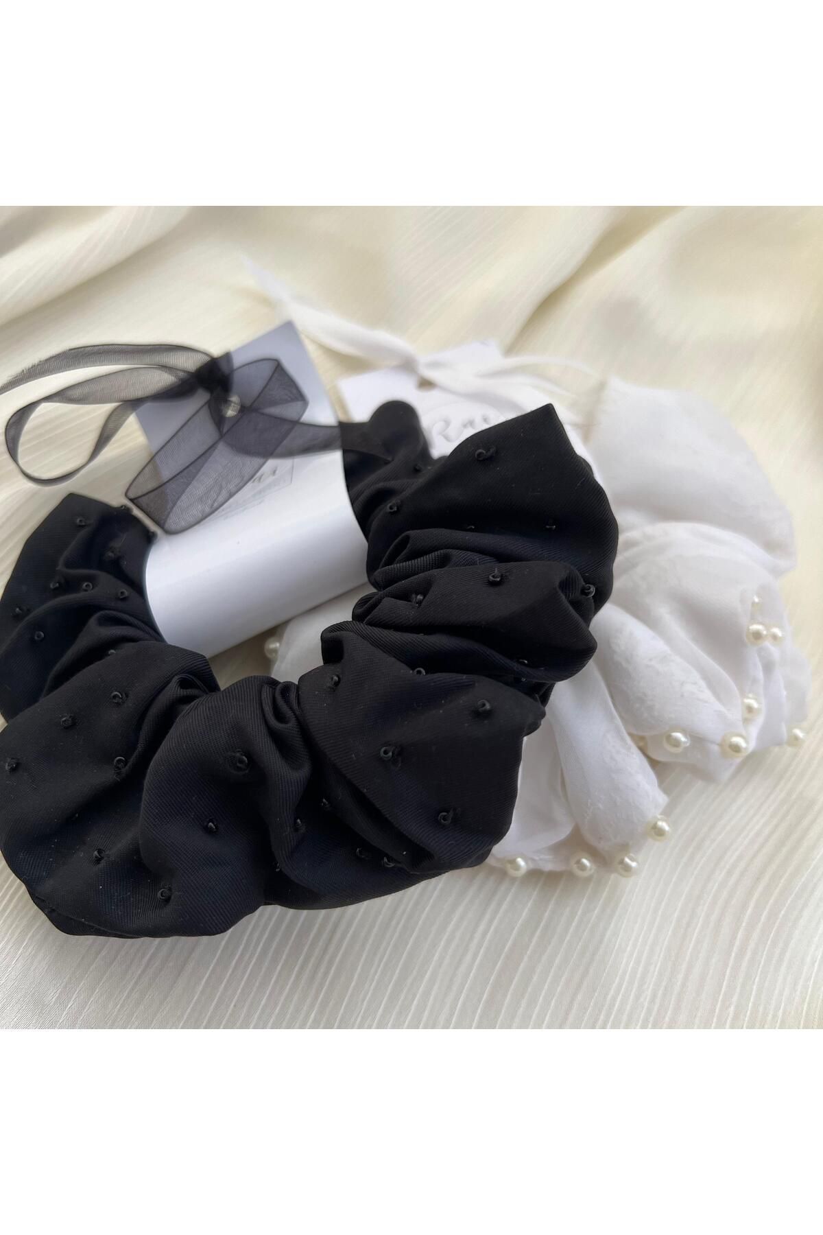 OLEARTISTIC 2’li Renkli Pamuk Saten ve Tül Scrunchie Saç Tokası Seti