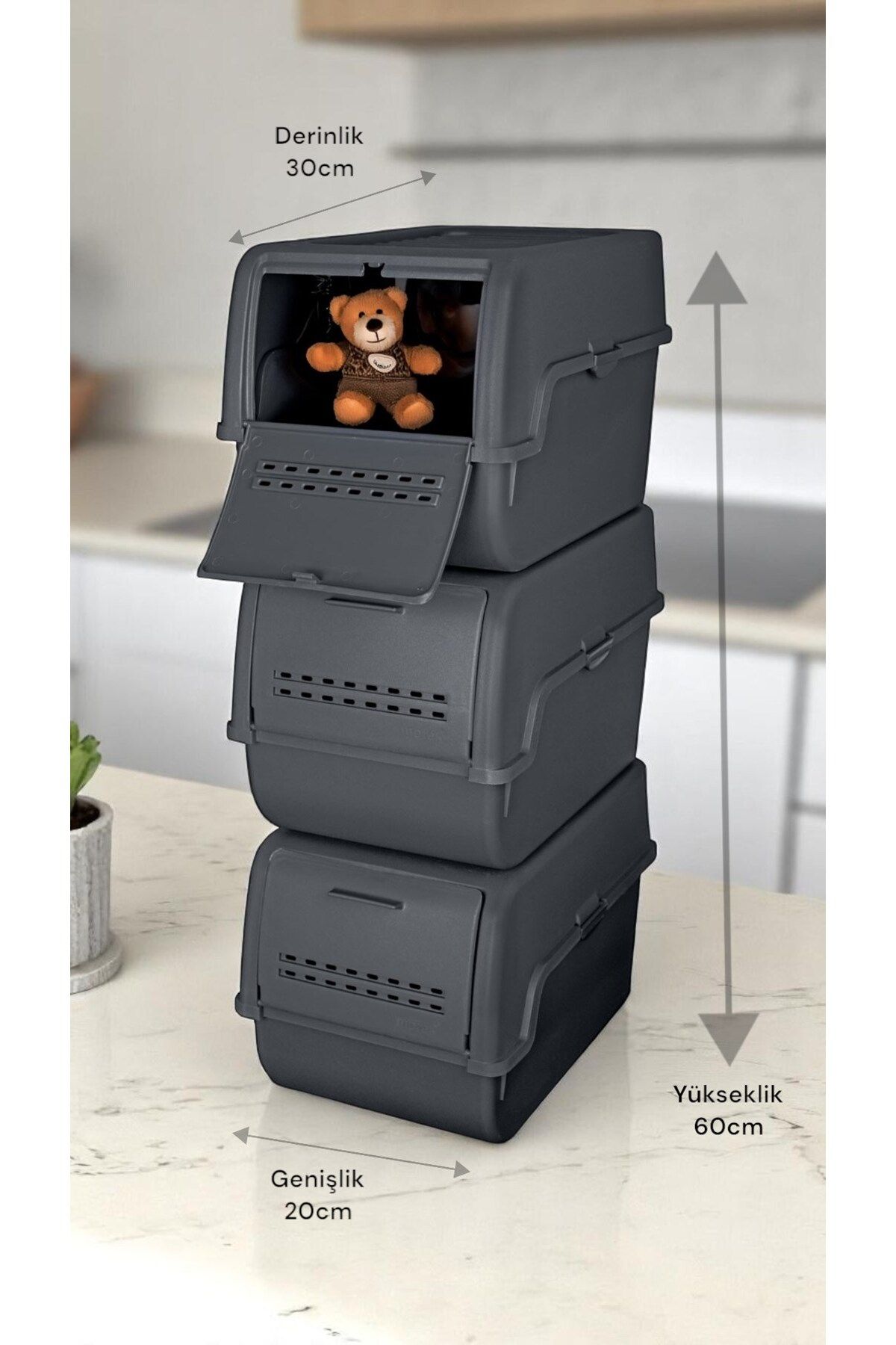 Motek MT-40 S-Box 8 Litre 3'lü Çok Amaçlı Organizer Düzenleyici Antrasit ( 3*8Litre )