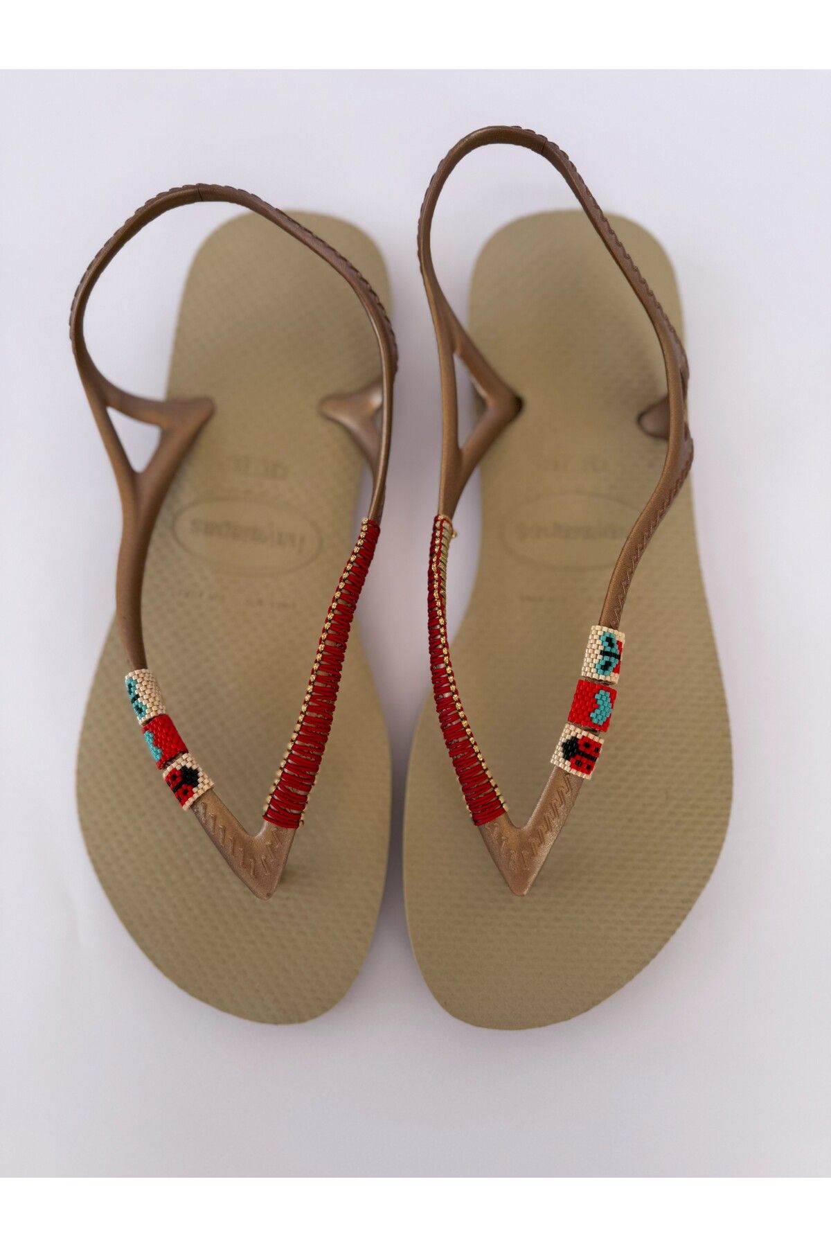 Havaianas Slim Sunny Gold Terlik Sandalet Miyuki Motif Detaylı, Plaj Terliği