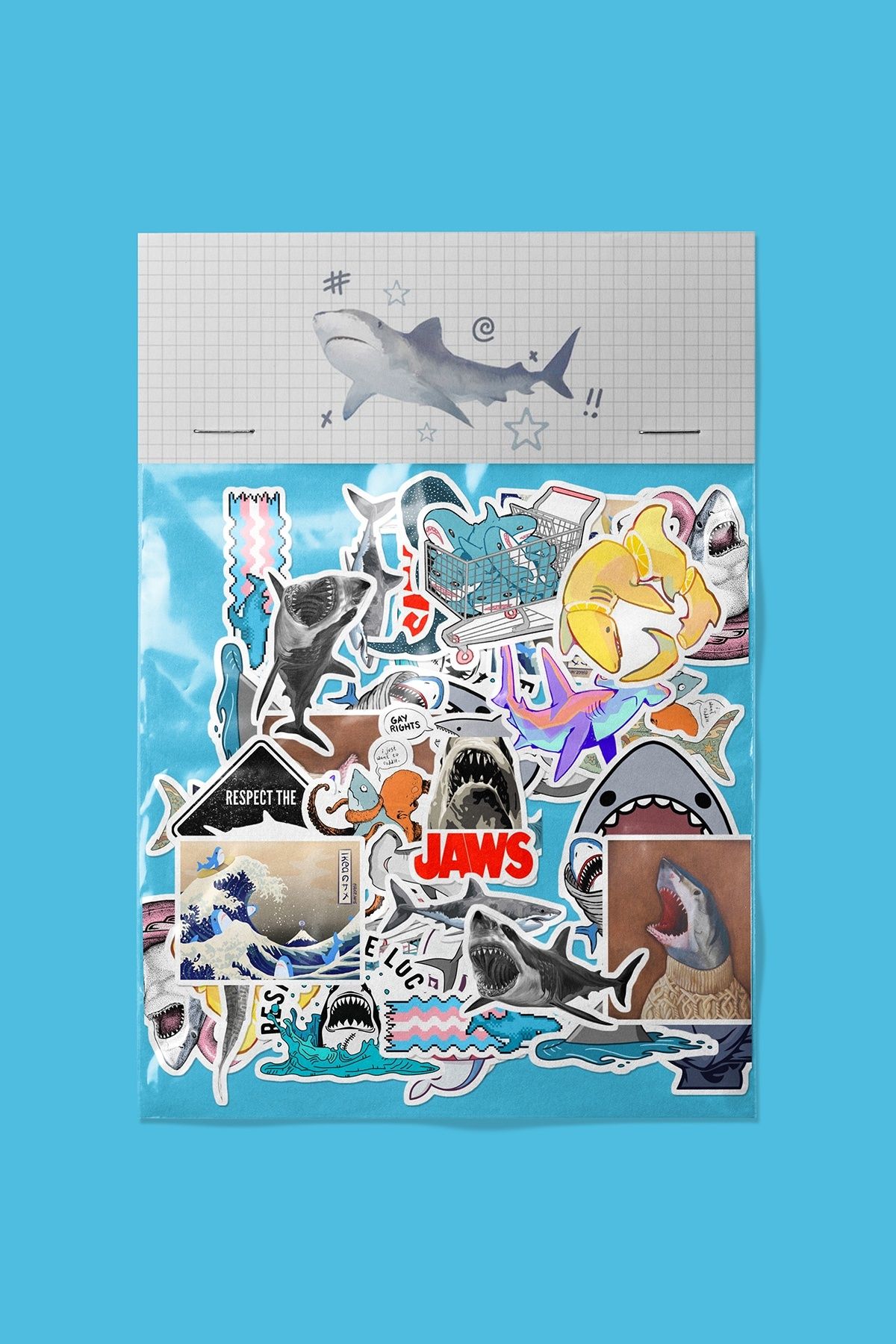dadi ramba Köpek Balığı Shark Sticker paketi -Bullet Journal- Ajanda -Laptop Etiket Çıkartma