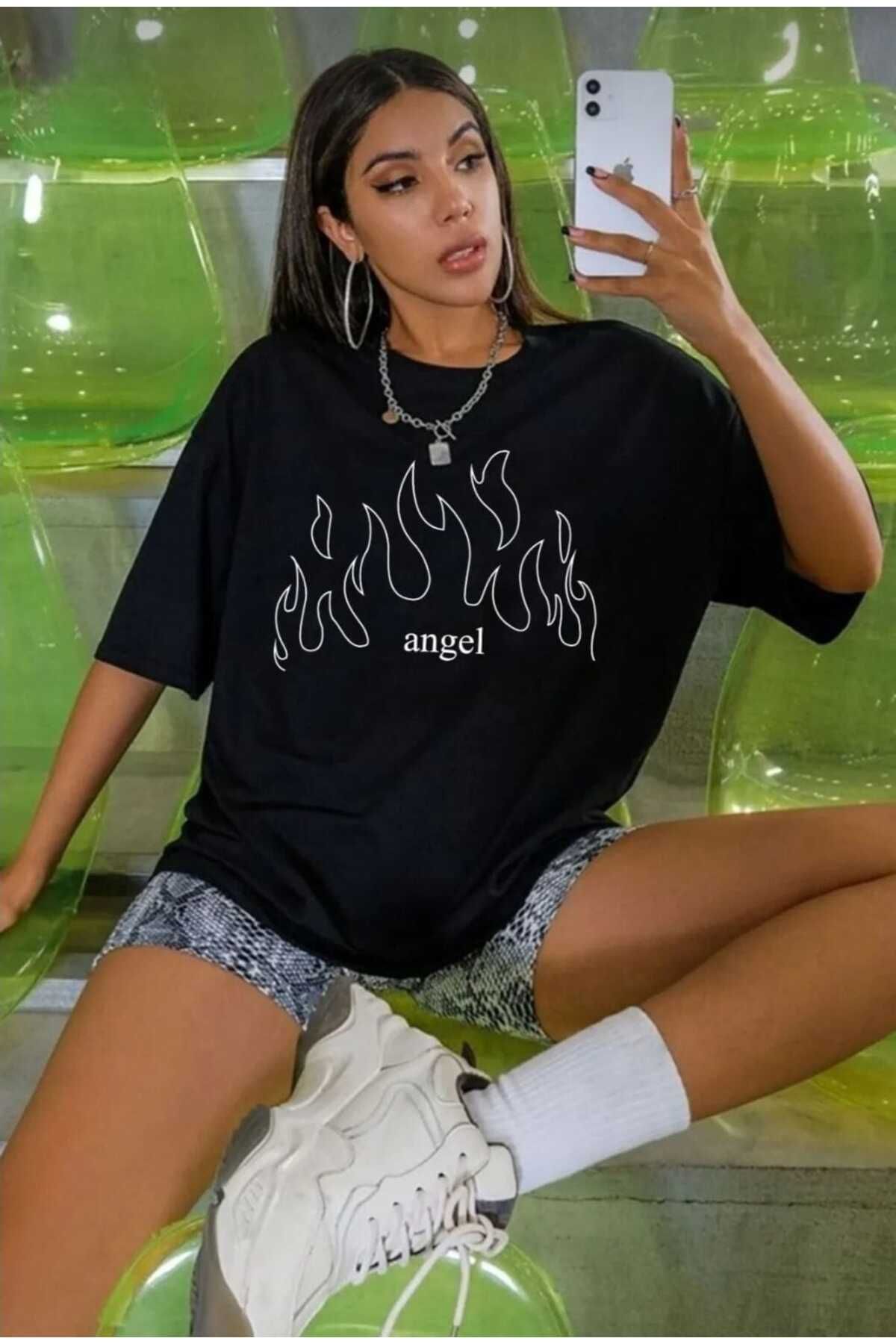 TekTarzz Unisex Angel Baskılı Tasarım Tshirt