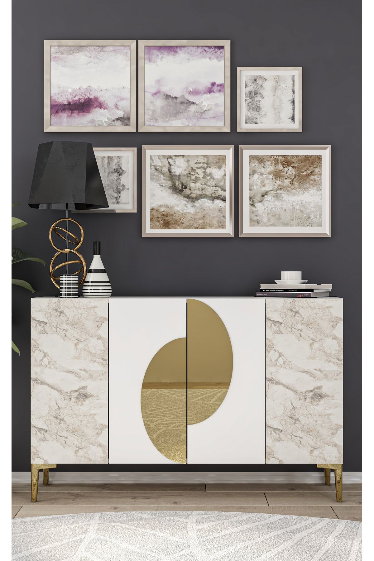 DEMONTE DECOR AFRADD (KM120) KONSOL,ÇOK AMAÇLI DOLAP - BEYAZ,EFESMERMER,ALTIN