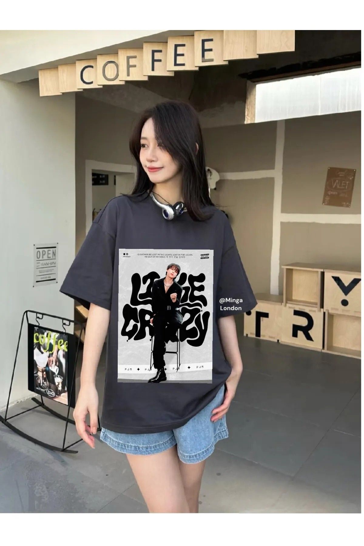 weywot Füme Like Crazy Jimin Ön Baskılı Oversize Unisex T-shirt