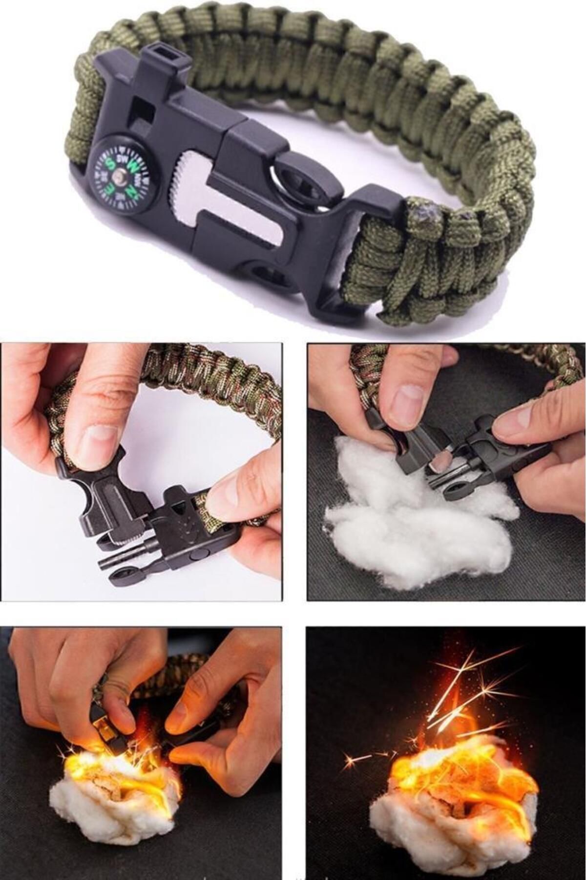 sanal trend 2 Adet Survival Pusulalı Hayatta Kalma Bilekliği Kamp Bileklik Düdük Outdoor Aksesuar Askeri Kit
