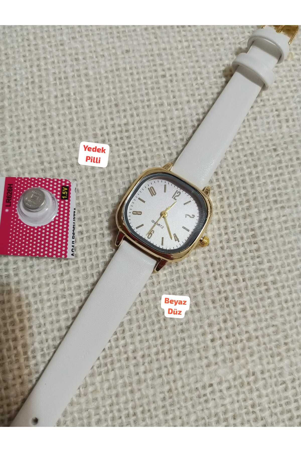 Brality Minimal Vintage Retro Kadın Kol Saati BEYAZ Renk Kordon GOLD Kasa 0054